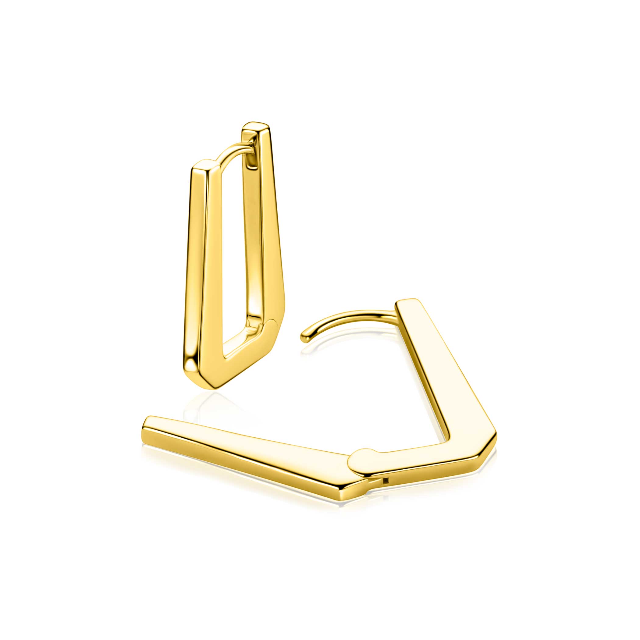 20mm ZINZI gold plated zilveren rechthoekige oorringen, strakke buis met modern design, luxe klapsluiting ZIO2879G