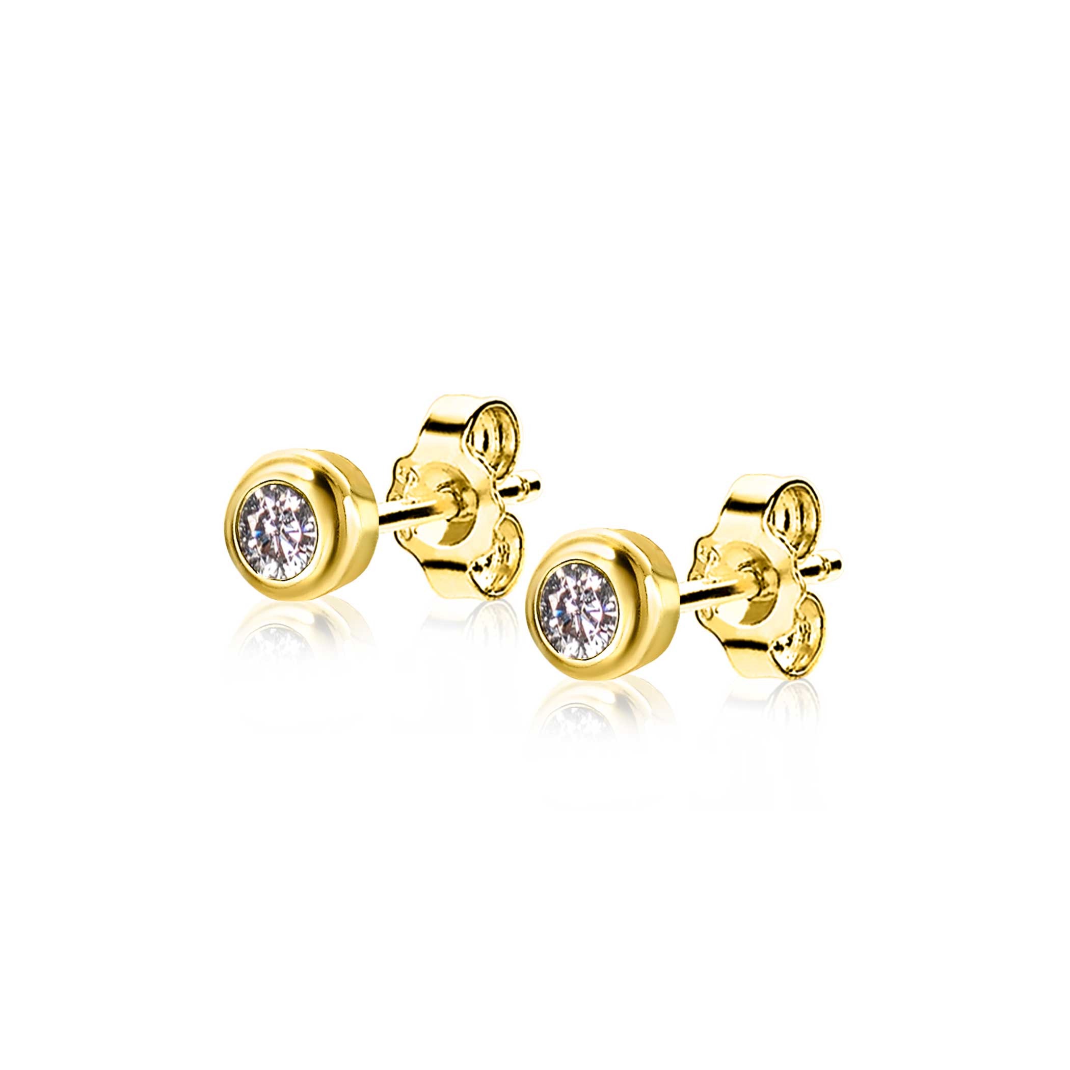 APRIL oorknoppen 4mm gold plated met geboortesteen diamant wit zirconia
