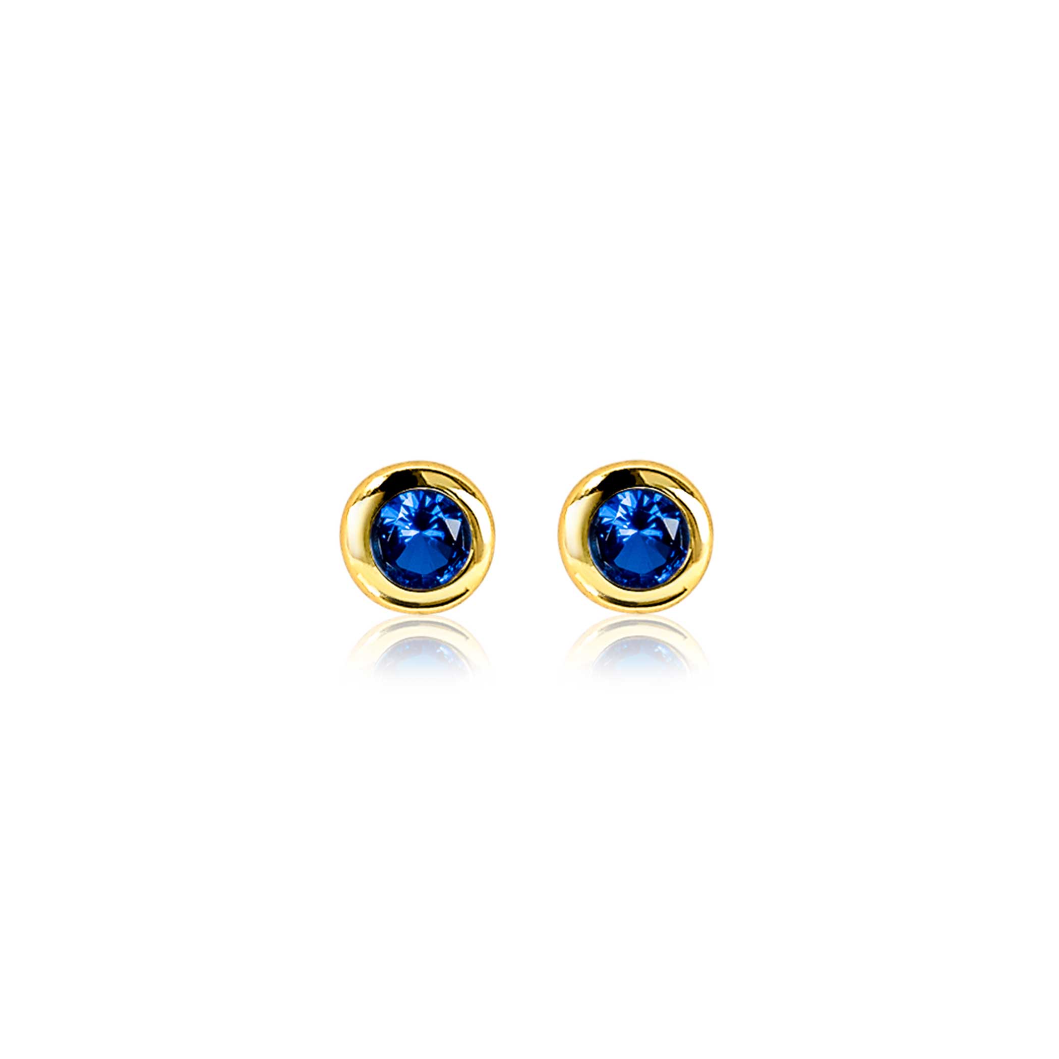 SEPTEMBER oorknoppen 4mm gold plated met geboortesteen blauw saffier zirconia
