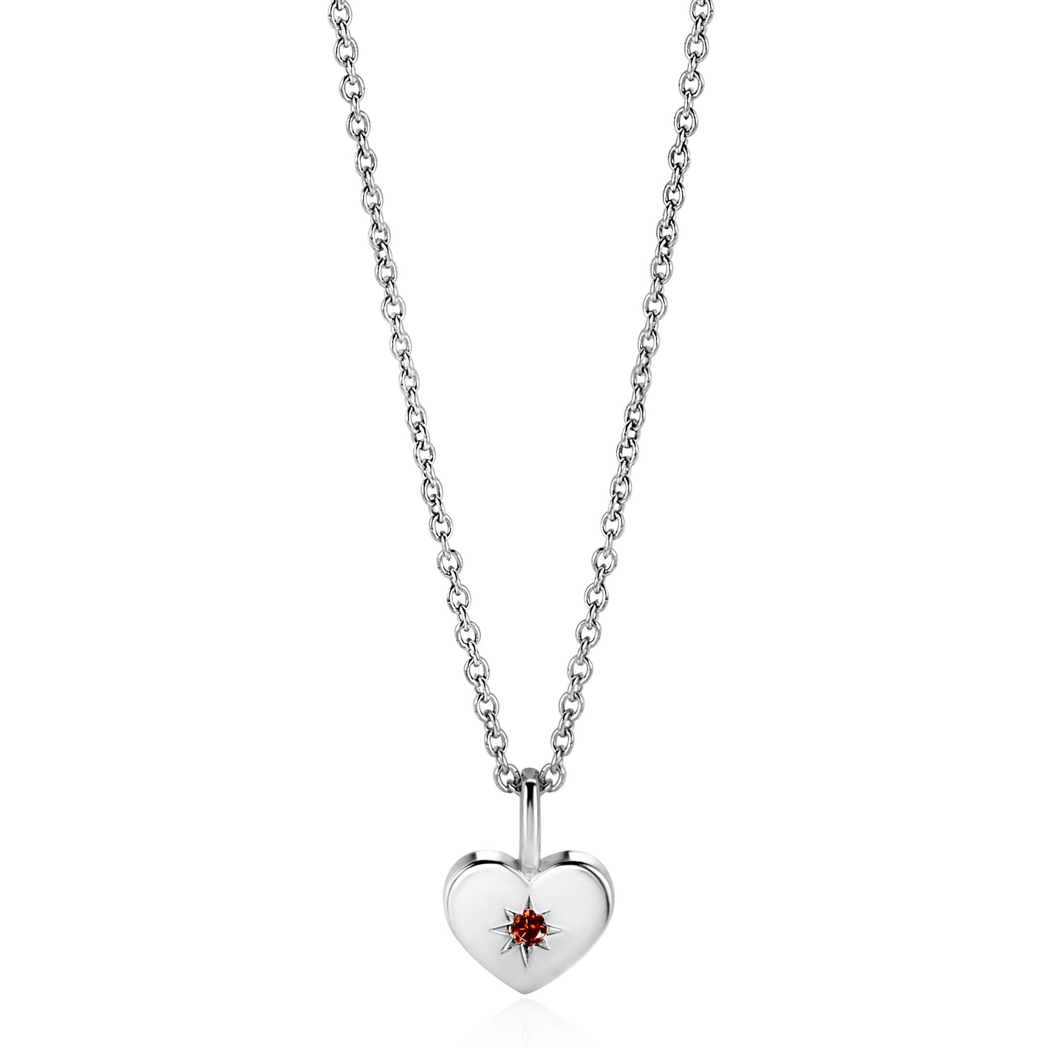 JANUARI hanger 12mm zilveren hart geboortesteen rood granaat zirconia (zonder collier)
