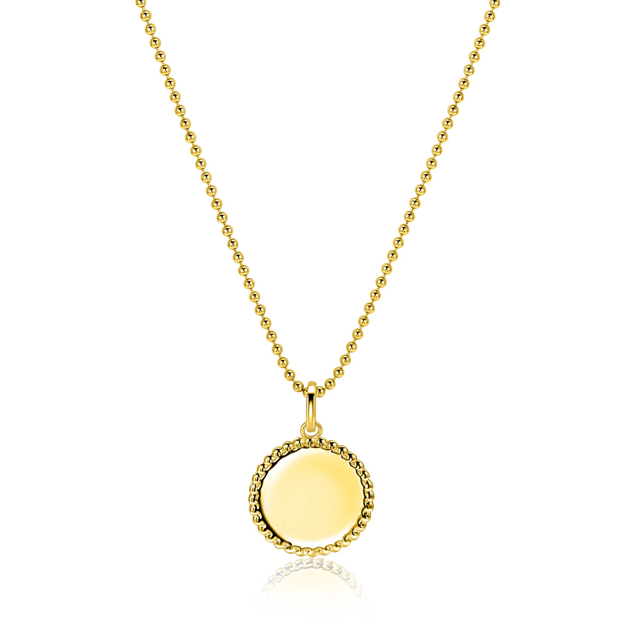 13.5 mm ZINZI gold plated zilveren coin hanger met parelrand voor gravure ZIH2651G (zonder collier)