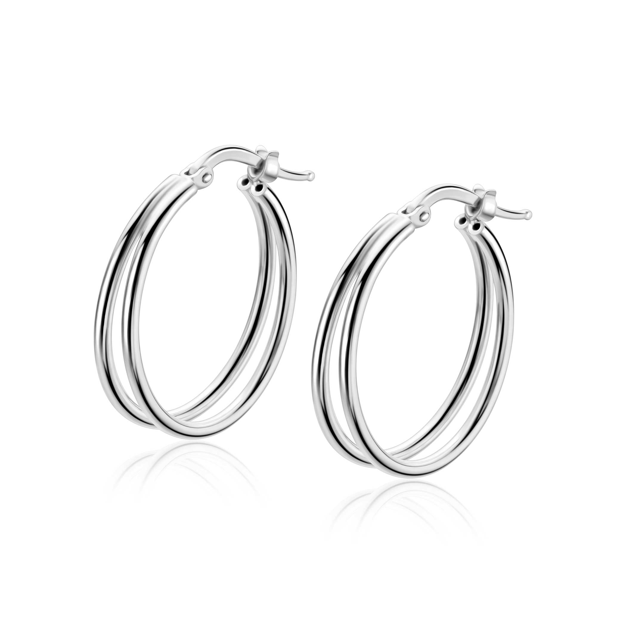 24mm ZINZI zilveren multi-look oorringen met dubbele buis. Met gemakkelijke bovensluiting ZIO2858