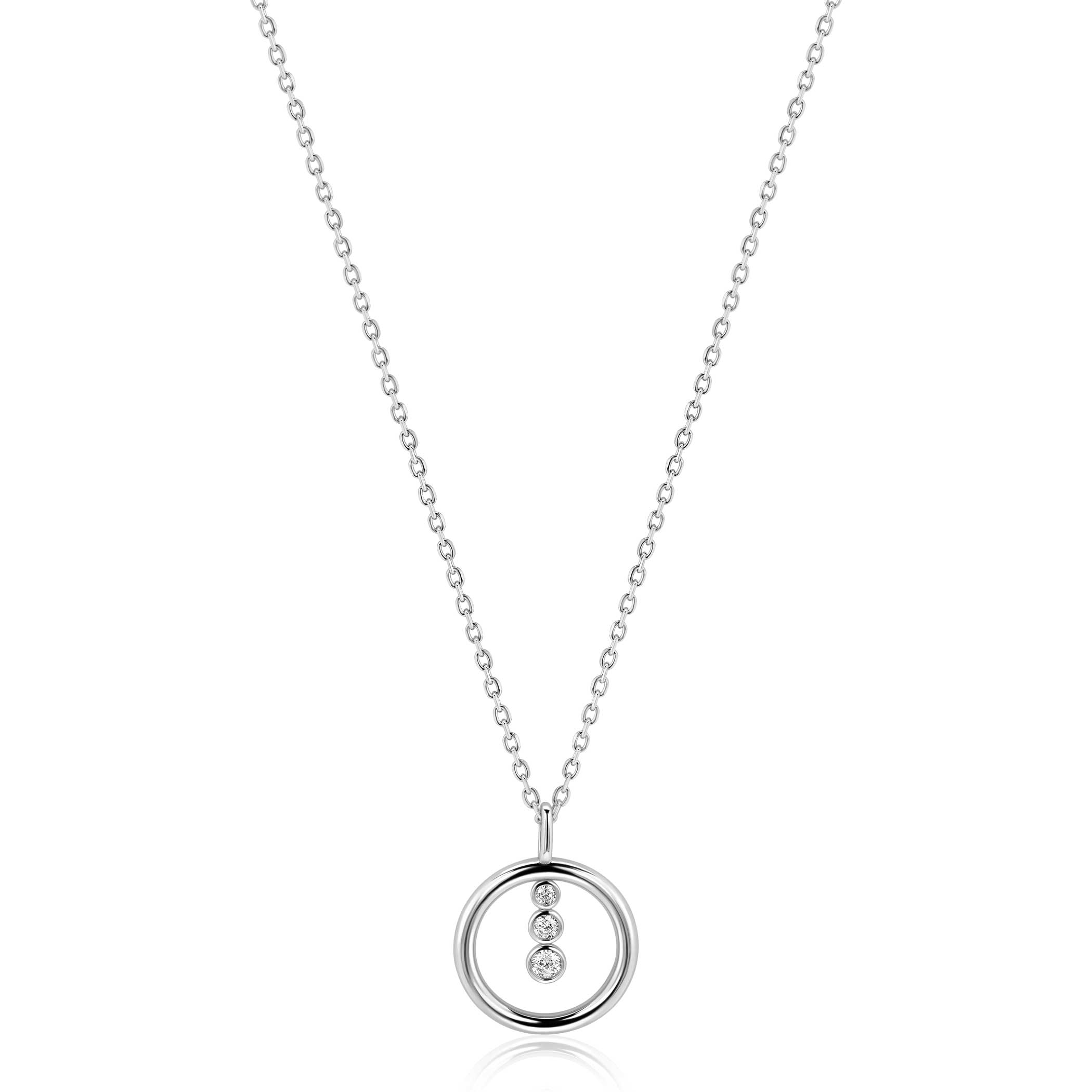 ZINZI zilveren ketting 45cm met ronde hanger en drie fonkelende witte zirkonia's ZIC2820