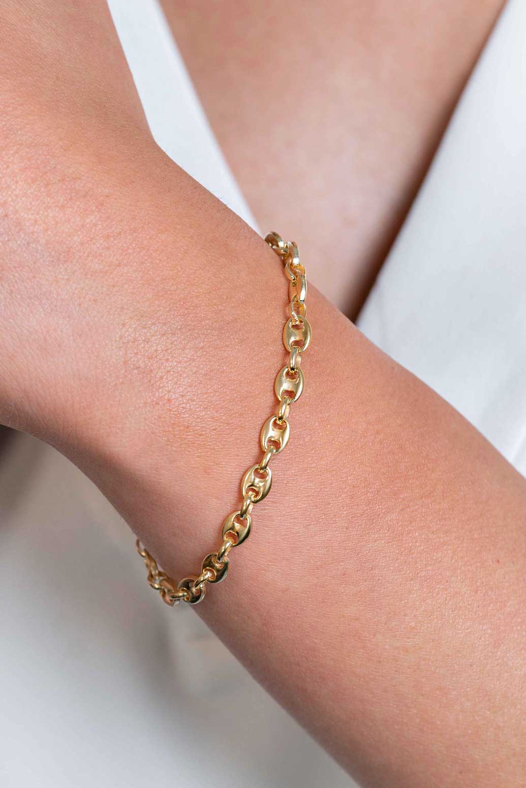 ZINZI gold plated zilveren koffieboon schakelarmband 5mm breed ZIA2340G