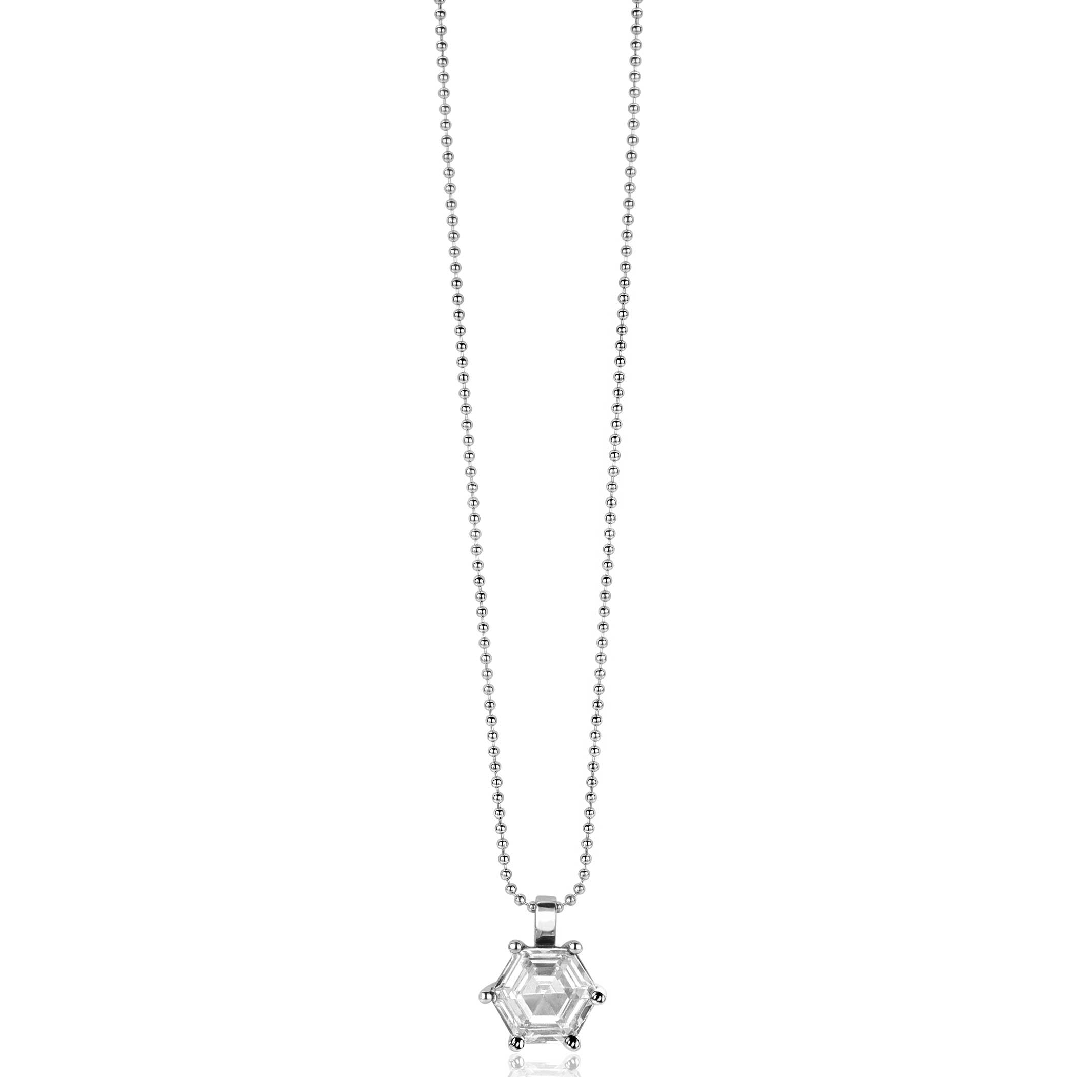 ZINZI zilveren hanger met zeshoekige witte zirconia 15mm ZIH2259 (zonder collier)