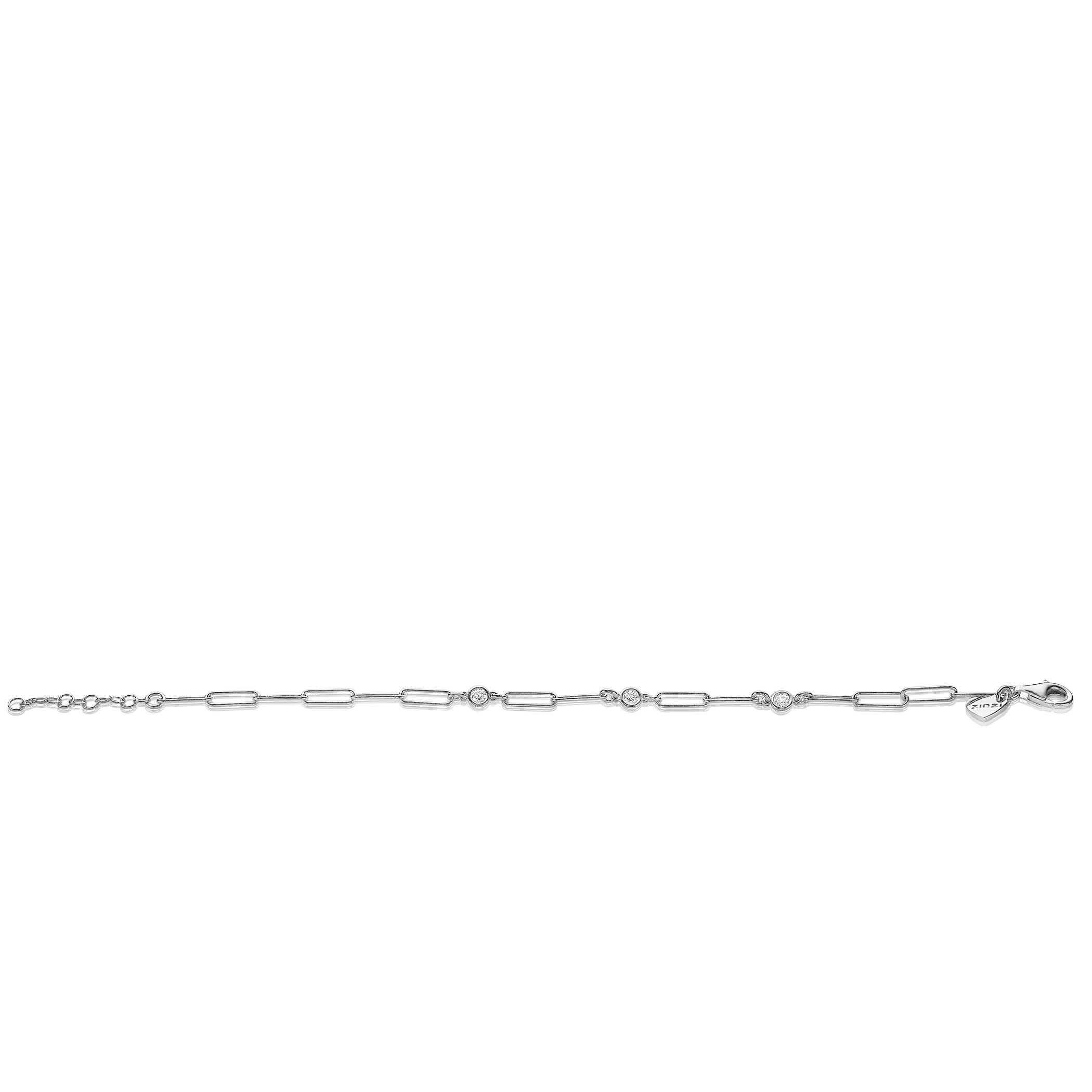 ZINZI zilveren armband paperclip schakel rond zirconia 17-20 cm ZIA2079