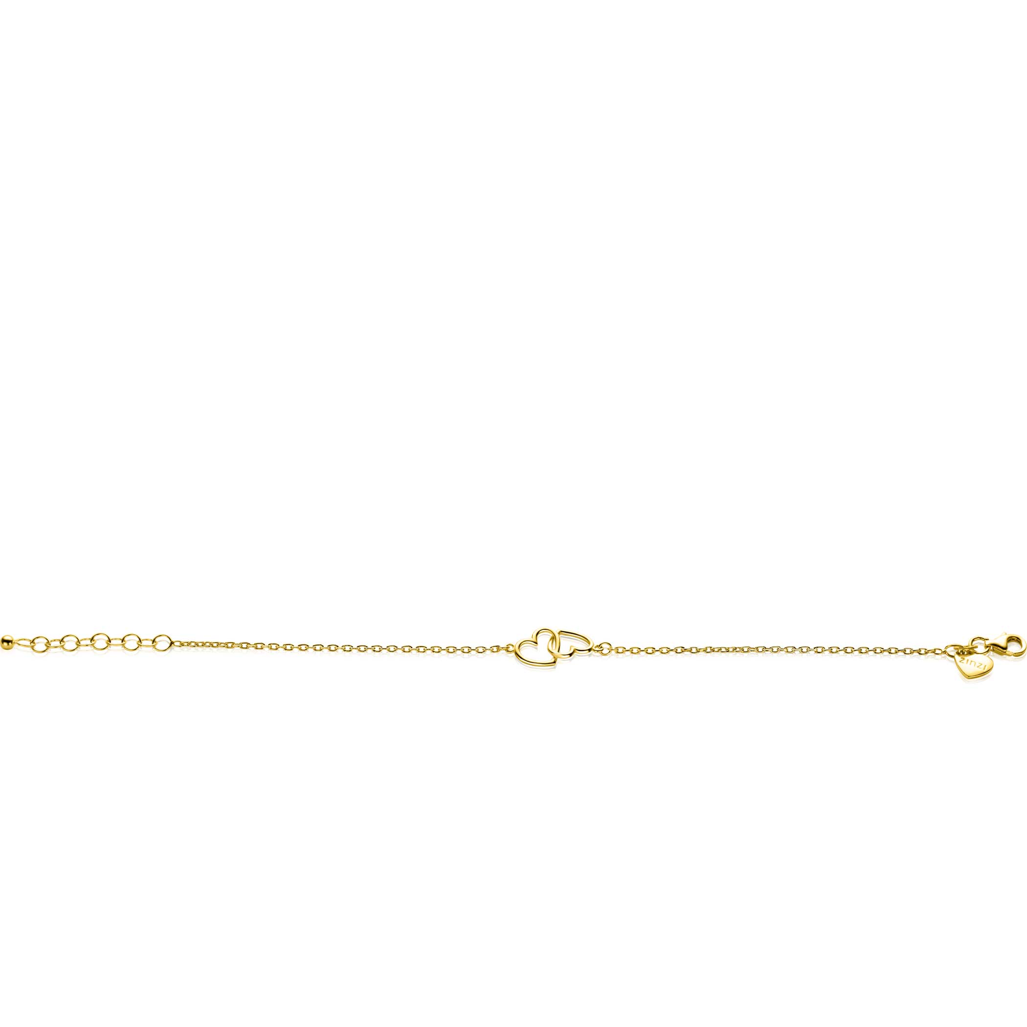 ZINZI gold plated zilveren armband met 2 verbonden hartjes 16,5-19,5cm ZIA2513G
