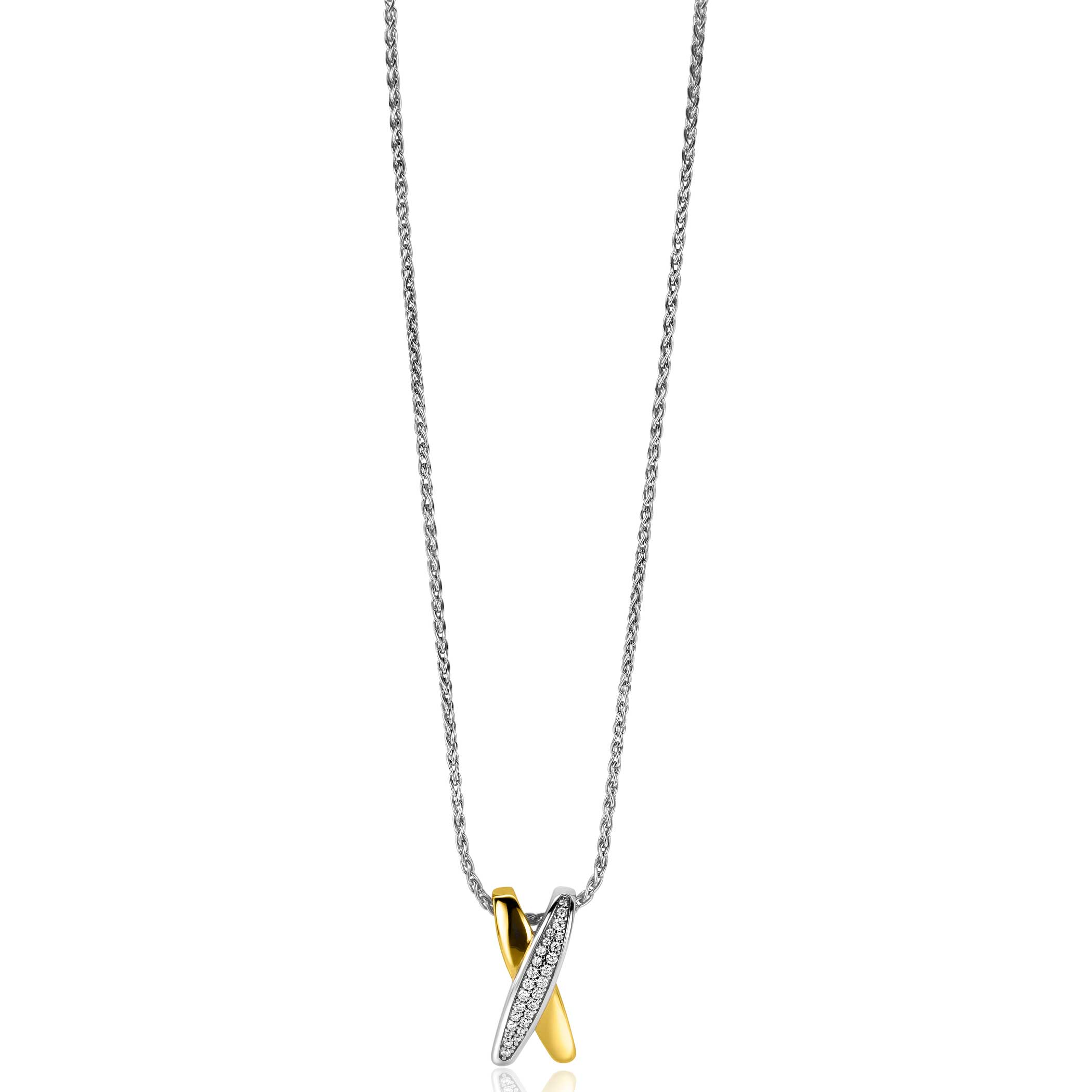 ZINZI zilveren hanger cross-over bicolor met witte zirconia's 18mm ZIH2240 (zonder collier)