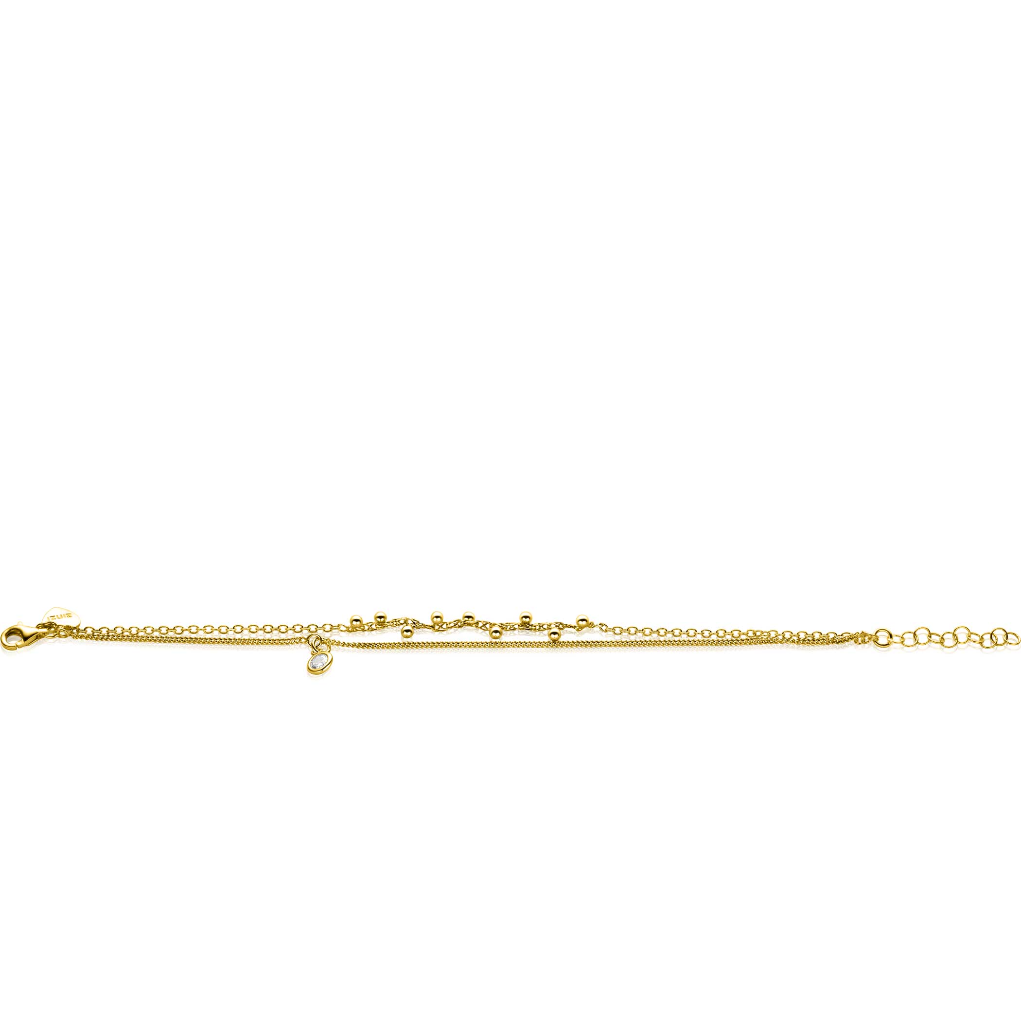 ZINZI gold plated zilveren multilook armband met ronde zetting witte zirconia en bolletjes 16,5-19cm ZIA2520Y
