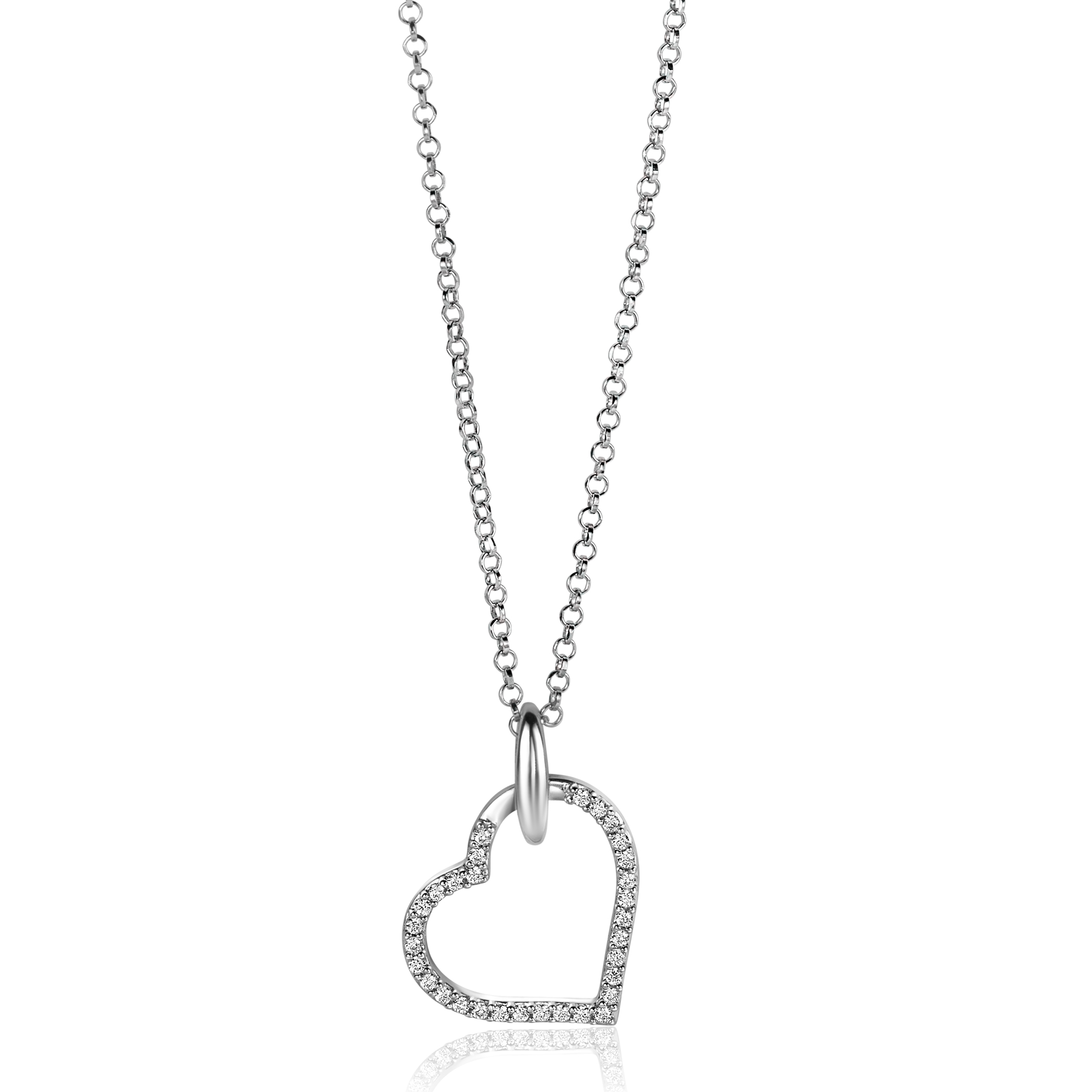 25mm ZINZI zilveren hanger met luxe hart, bezet met witte zirconia's ZIH2447 (zonder collier)