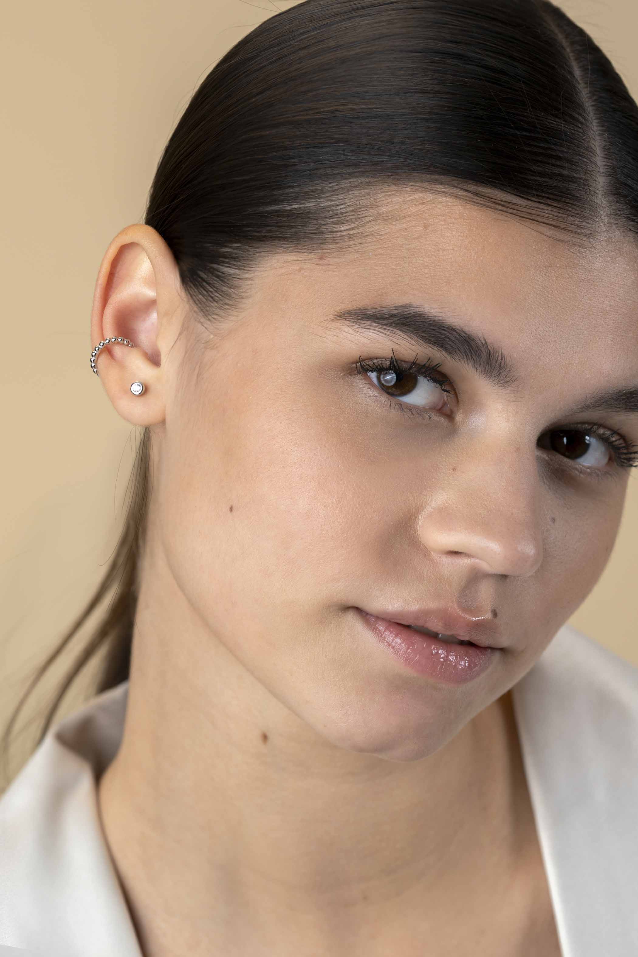 14mm ZINZI zilveren ear cuff bolletjes per stuk geprijsd ZIO-CUFF2