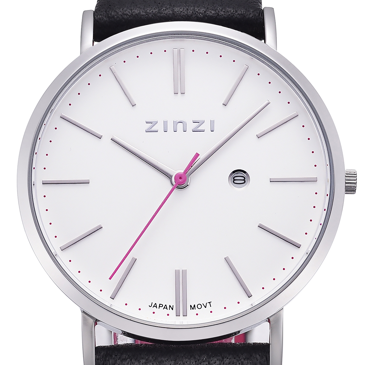 Zinzi Retro horloge witte wijzerplaat stalen kast lerenband zwart 38mm extra dun ZIW406
