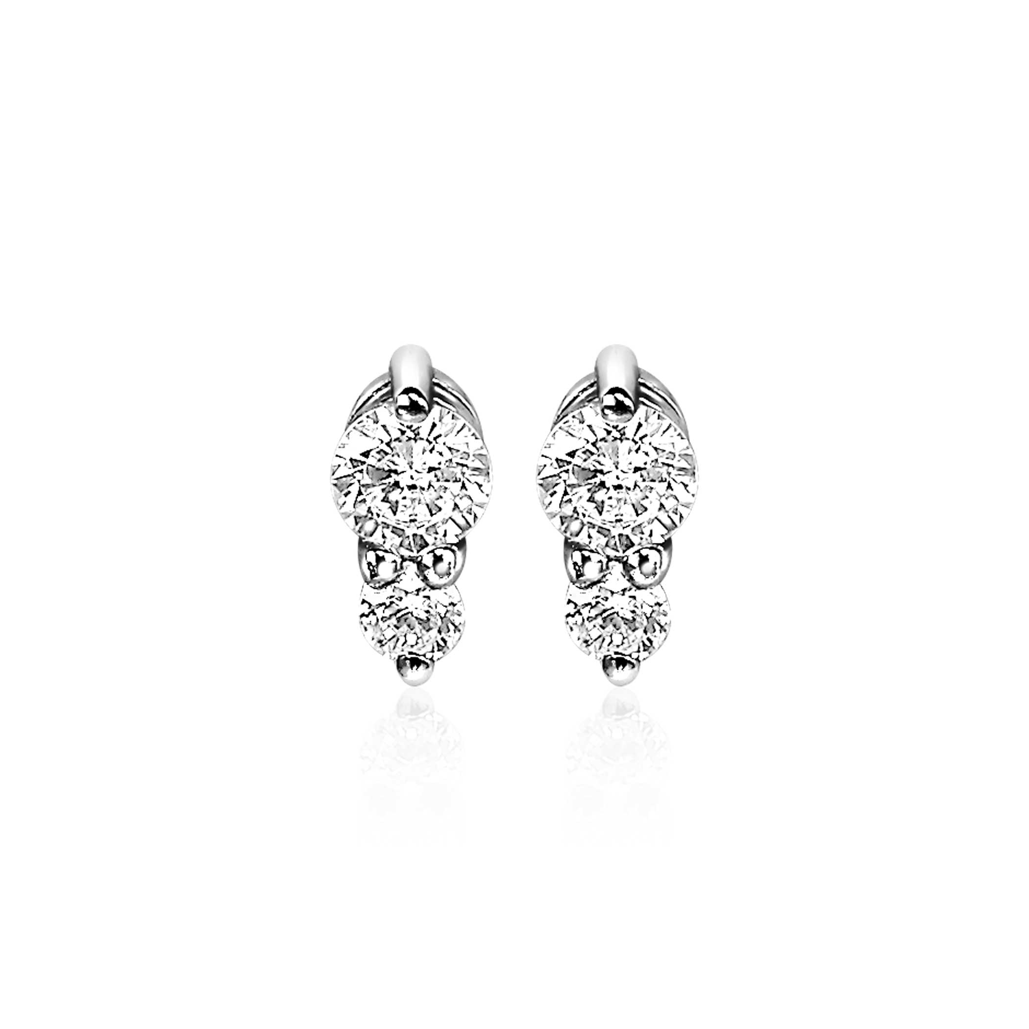ZINZI zilveren oorknopjes 6mm rond wit ZIO2080
