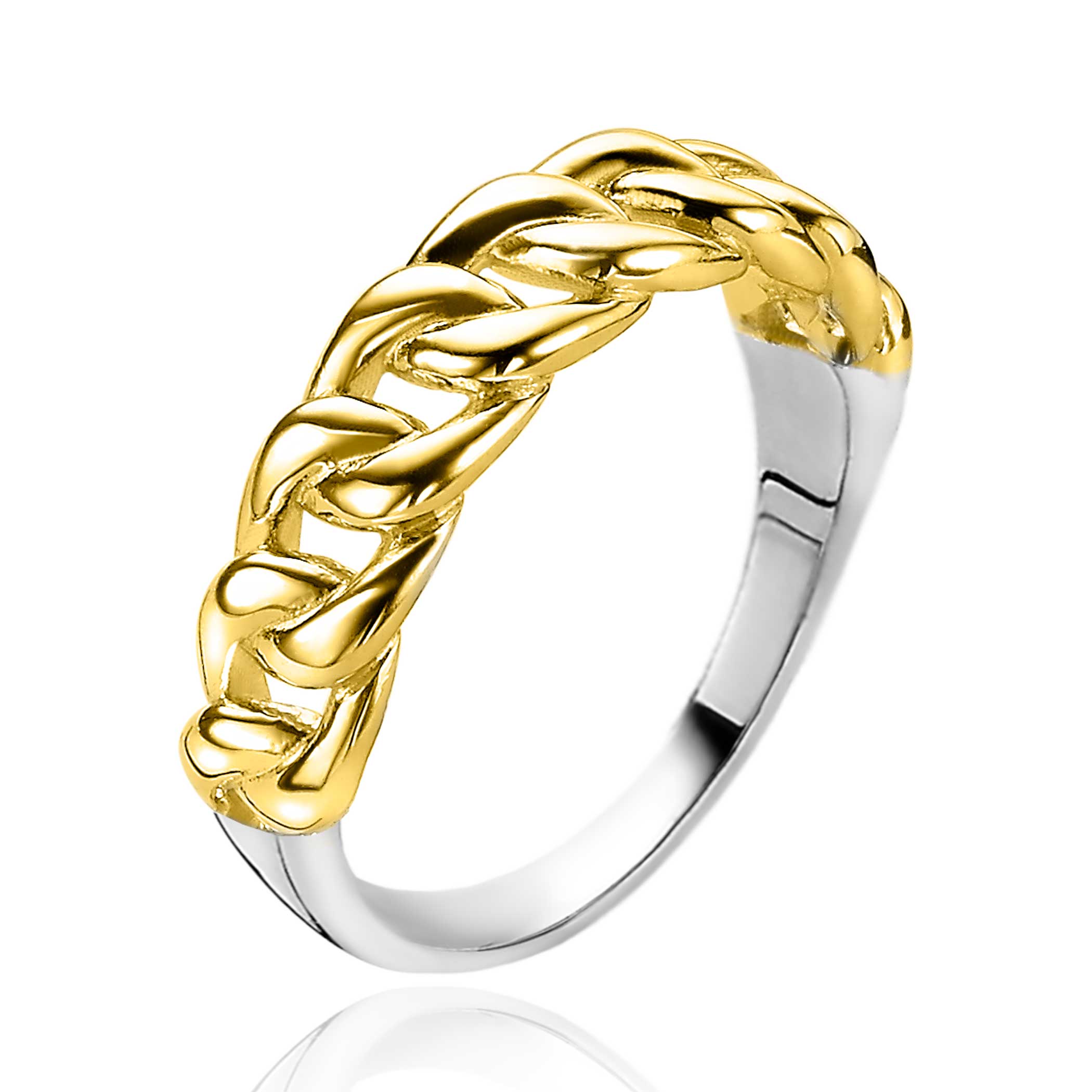 ZINZI zilveren ring 14K geel verguld gourmet schakel 5,5mm breed ZIR2225