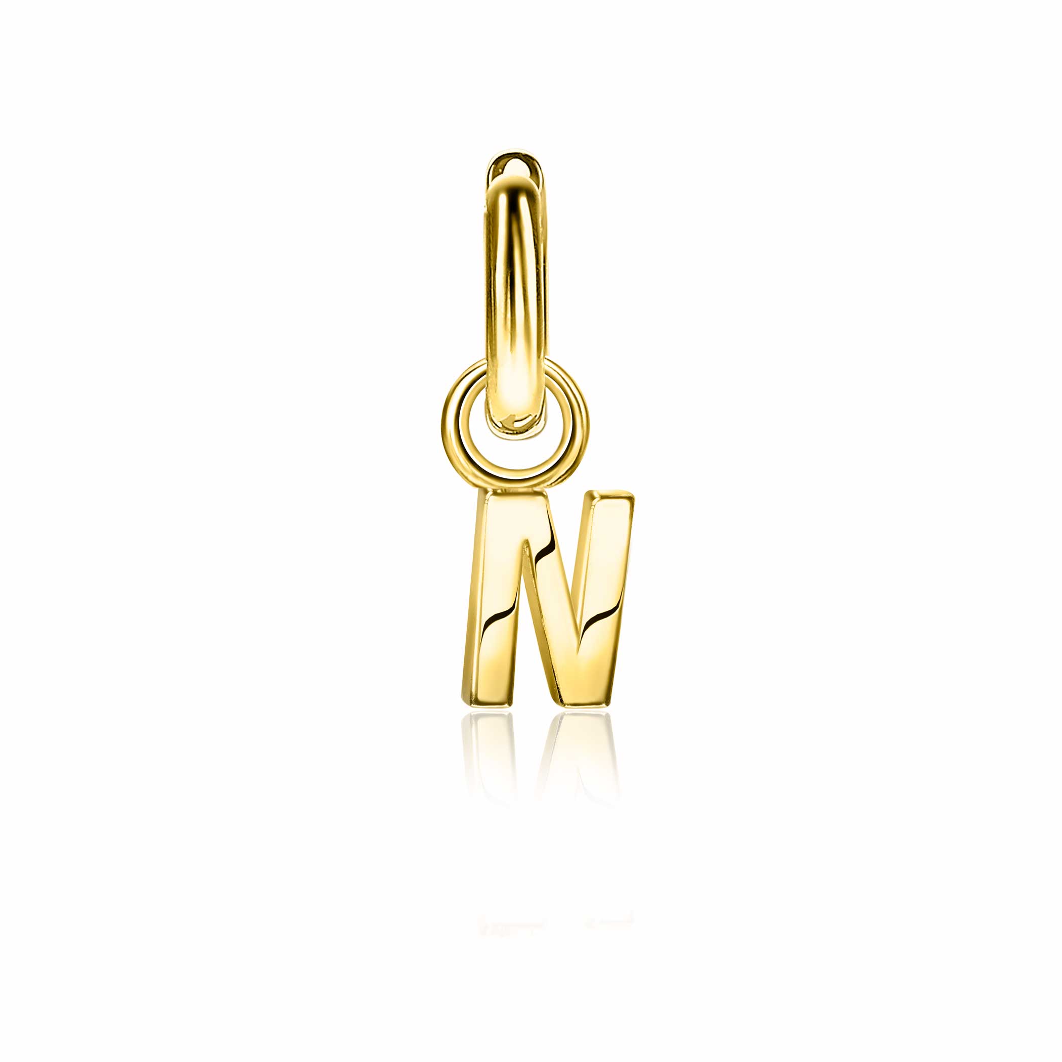 ZINZI zilveren geelvergulde letter oorbedel N per stuk geprijsd ZICH2145N. (zonder oorringen).