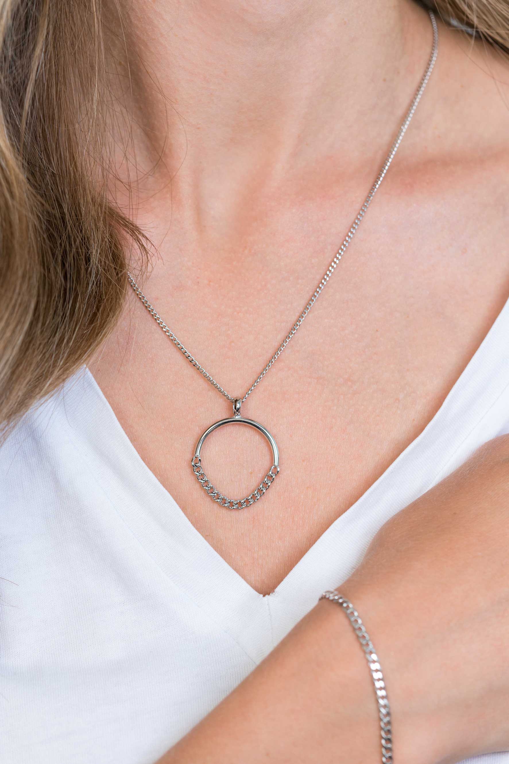 ZINZI zilveren hanger 24mm rond met gourmet schakels ZIH2201 (zonder collier)