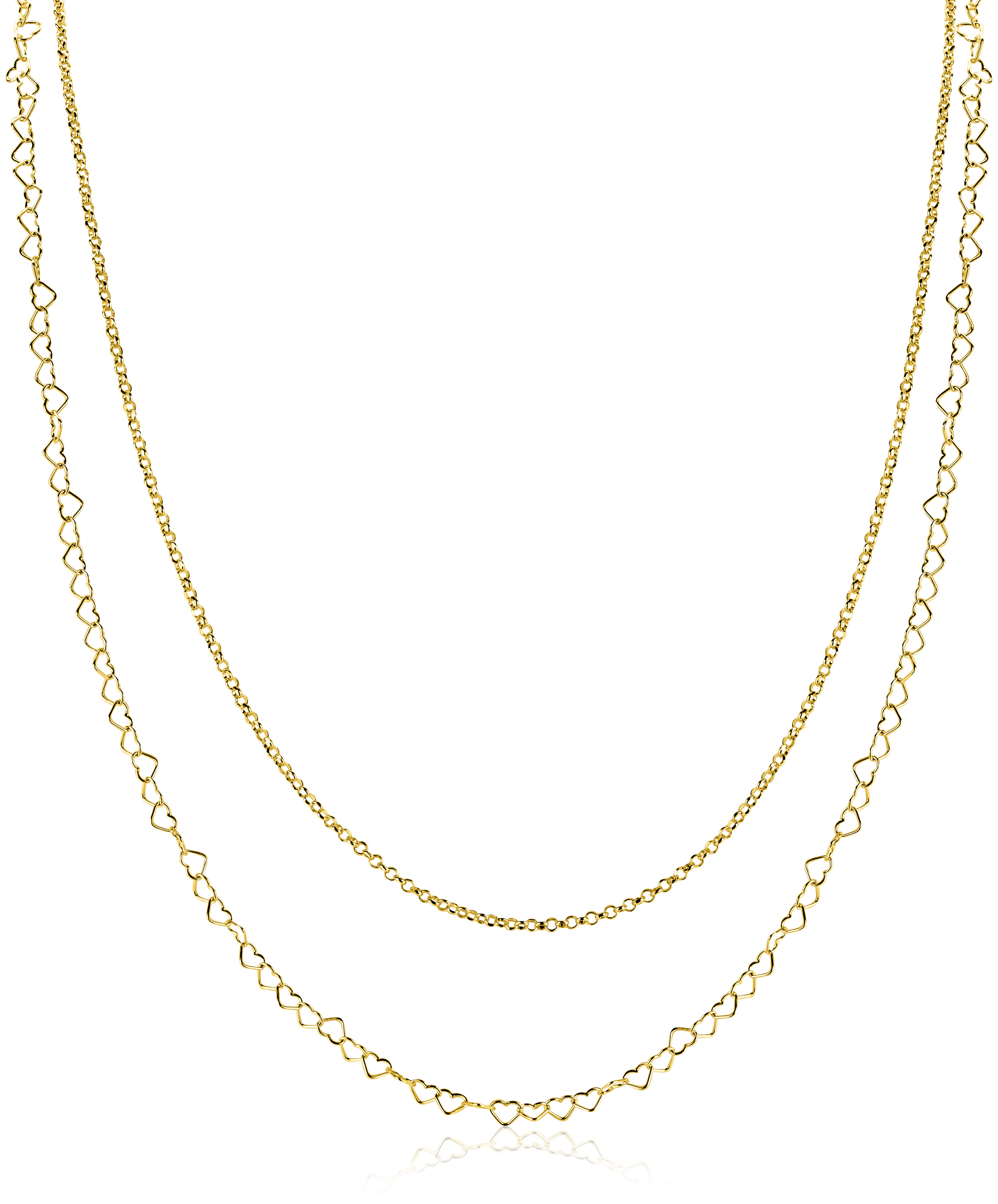 ZINZI goldplated zilveren dubbele schakelketting 40–45cm met fijne hartvormige schakels ZIC2775G