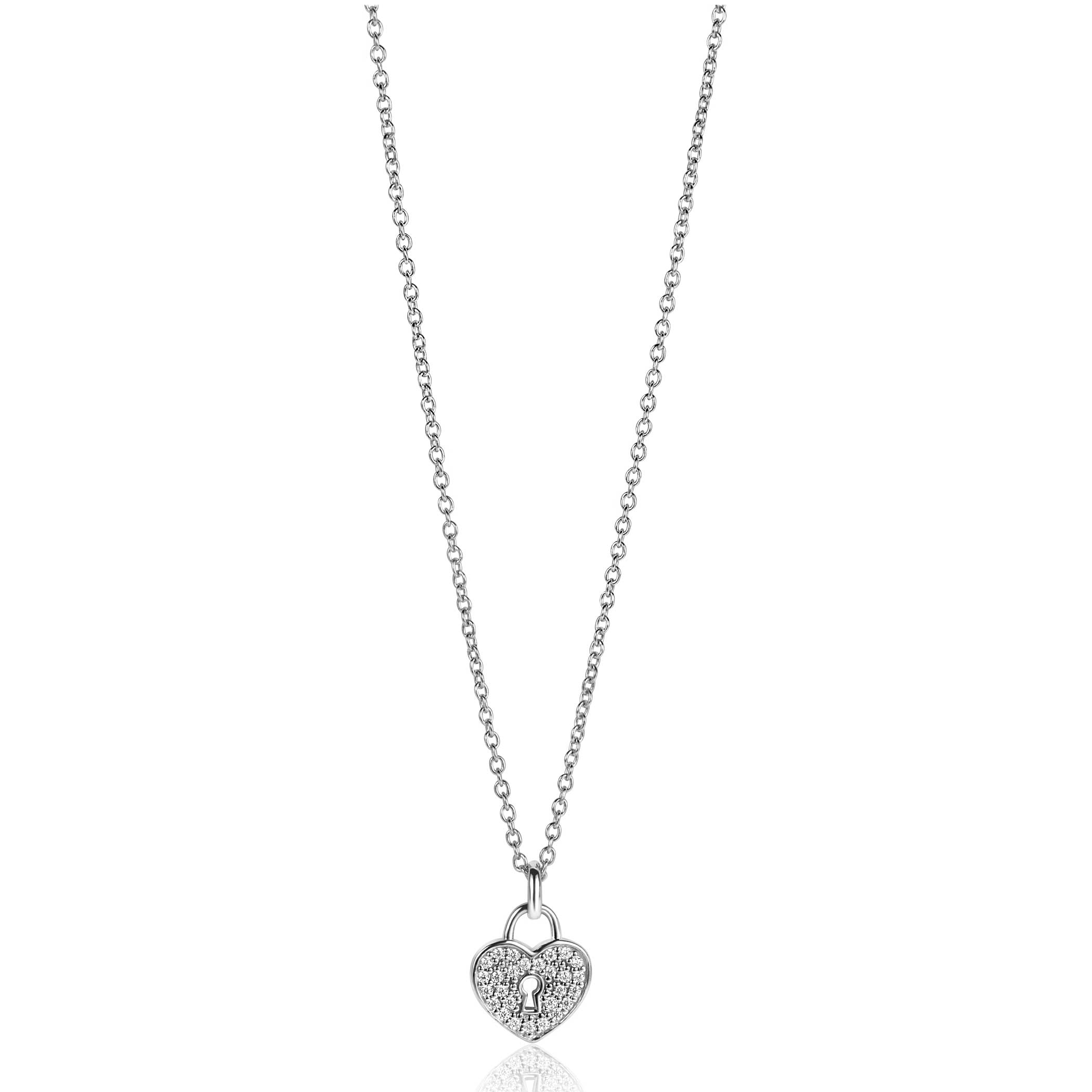 ZINZI zilveren hart hanger (15mm), met trendy sleutelgat en bezet met witte zirconia's ZIH2400 (zonder collier)