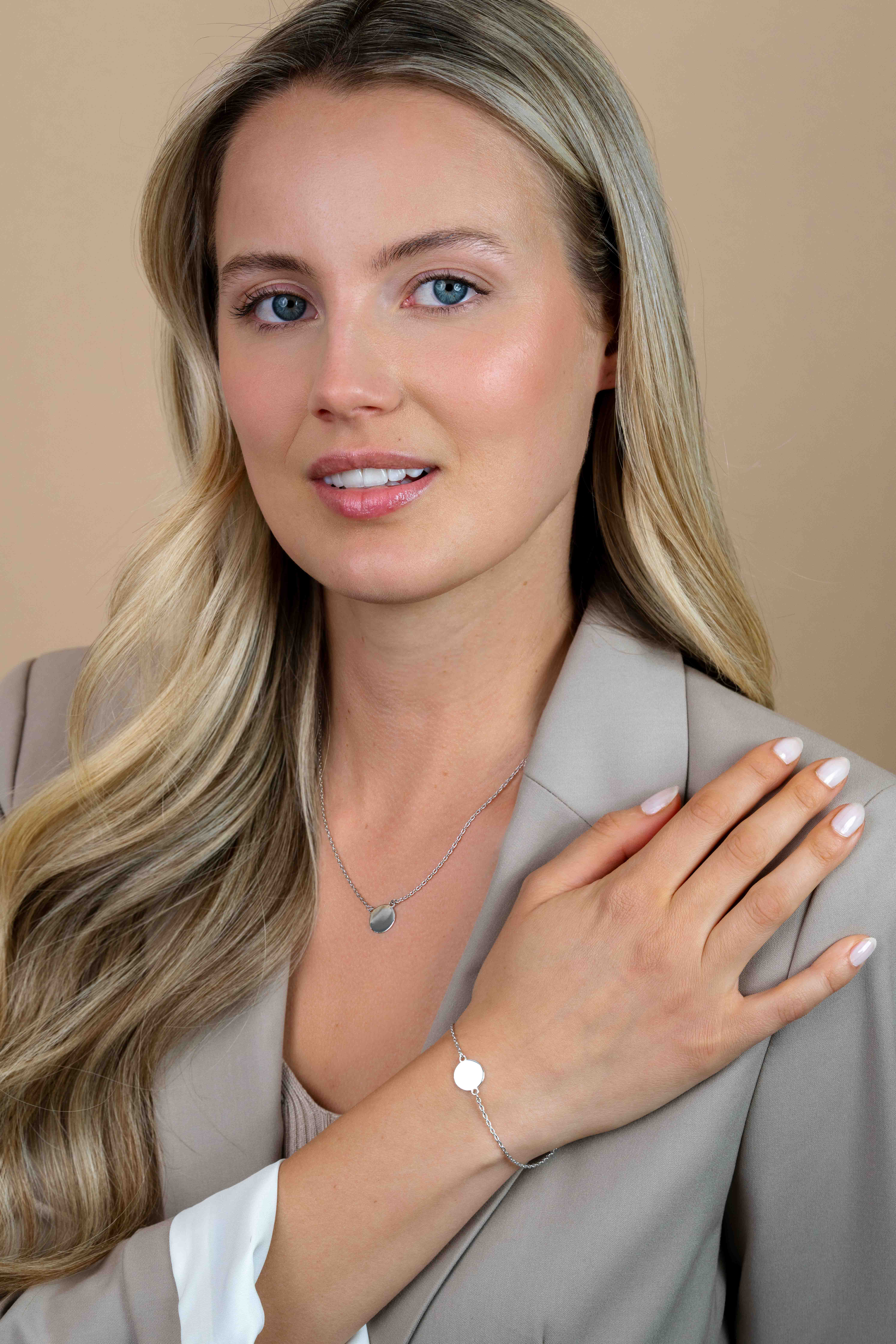 Zinzi zilveren ketting 43cm met rond plaatje 15mm om te graveren ZIC2345