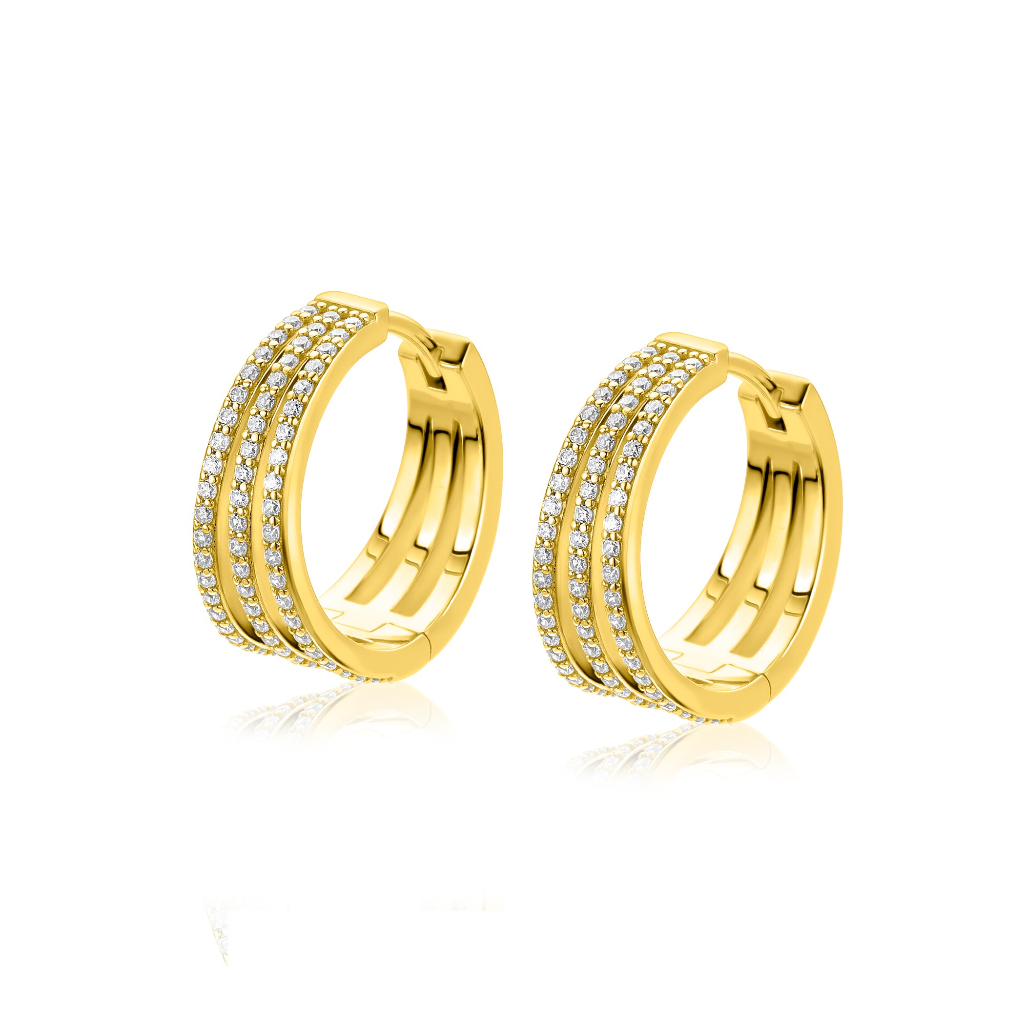18mm ZINZI goldplated zilveren multi-look oorringen met luxe scharniersluiting 7mm breed ZIO2727YL