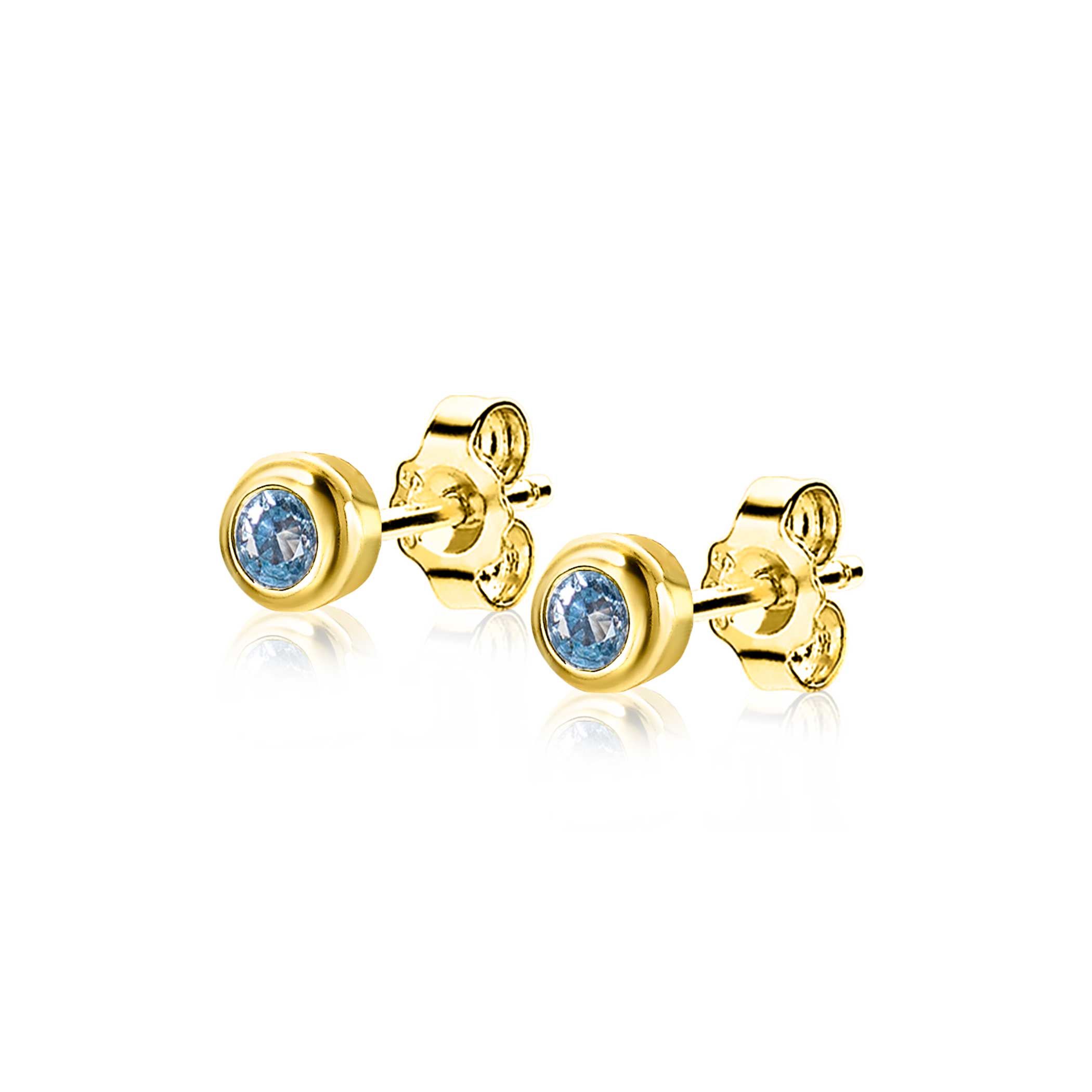 DECEMBER oorknoppen 4mm gold plated met geboortesteen blauw topaas zirconia
