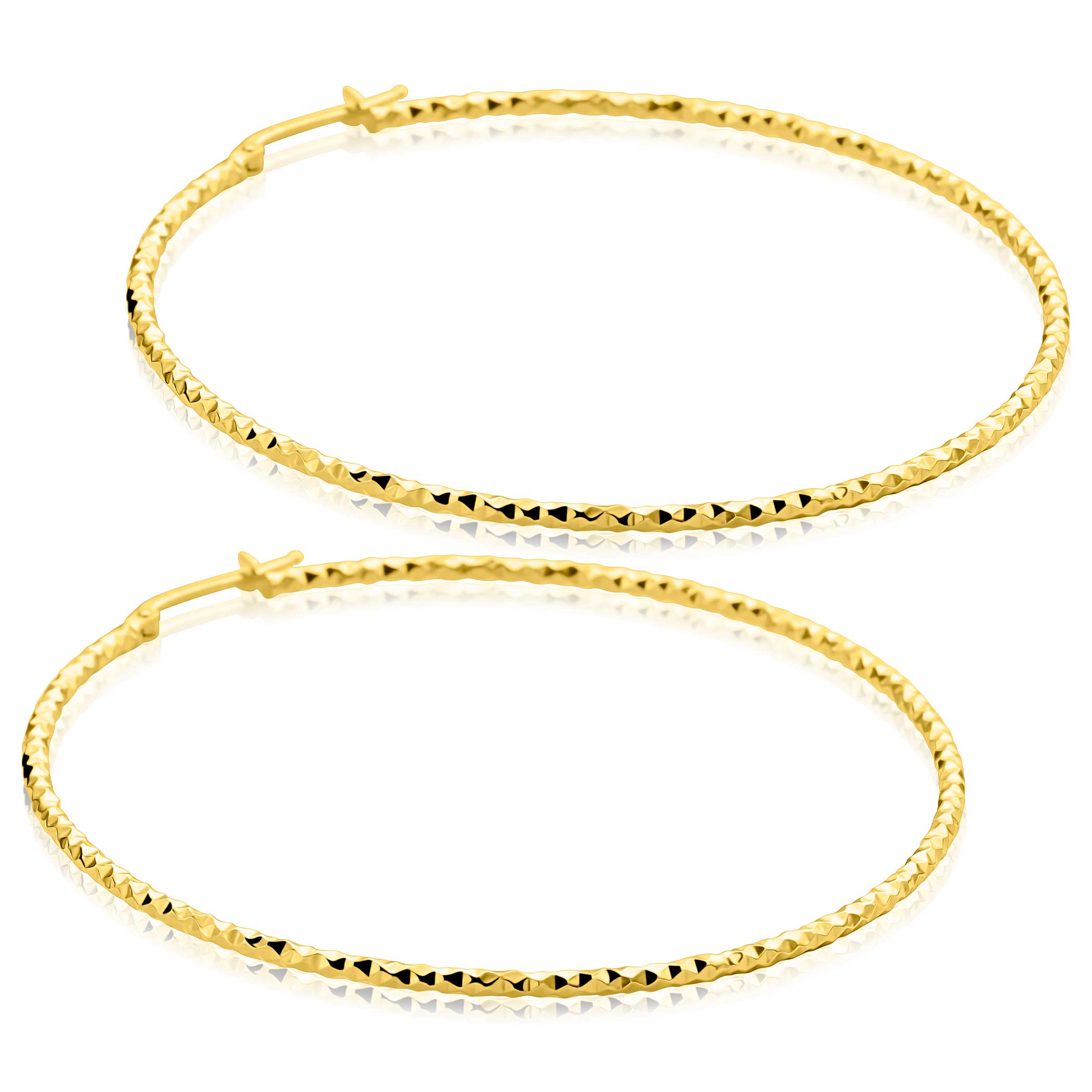61mm ZINZI gold plated zilveren extra grote oorringen met gefacetteerde buis en handige bovensluiting ZIO2913G