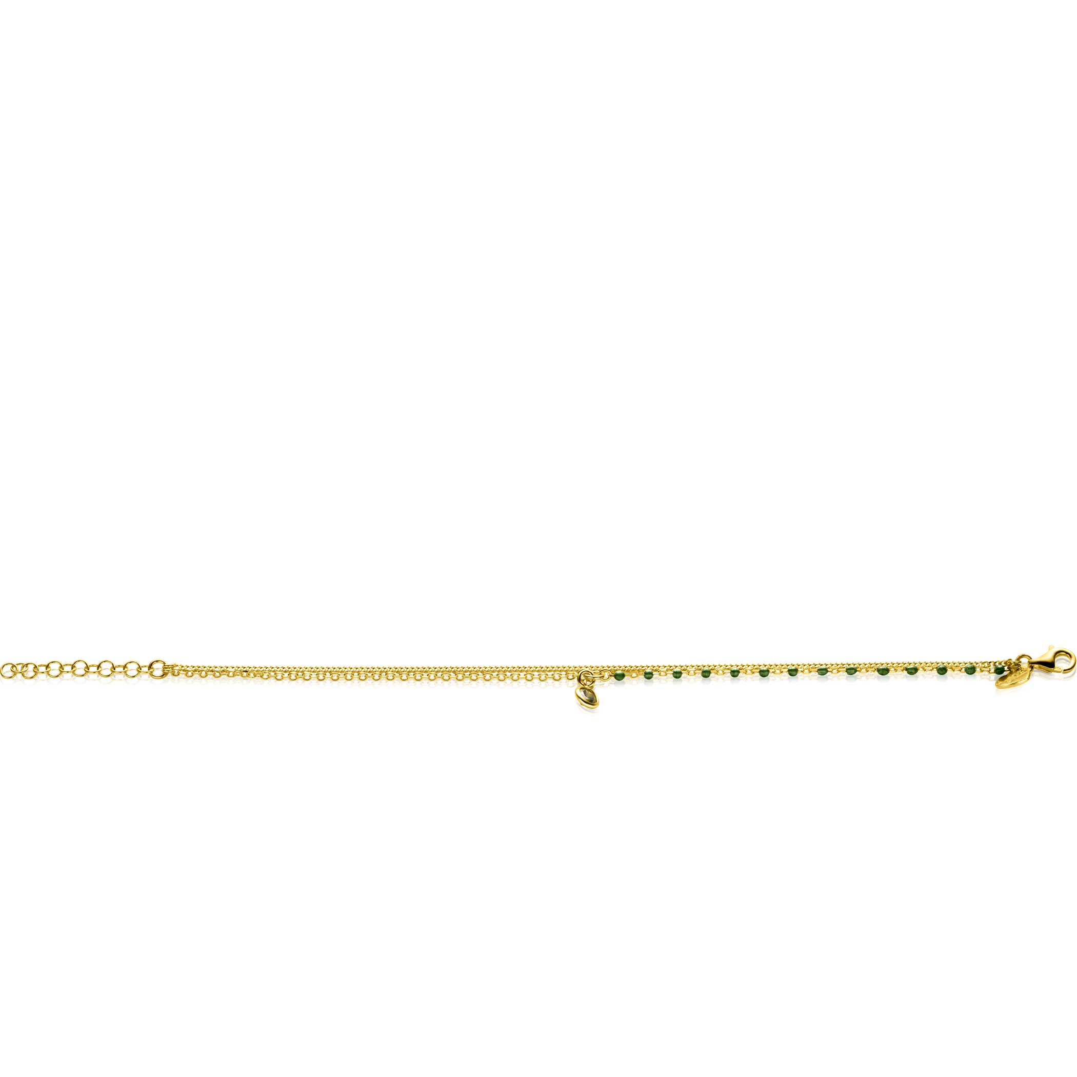 ZINZI gold plated zilveren multilook armband met gourmet en groene bolletjes schakels, ronde zetting met olijfgroene kleursteen 16,5-19,5cm ZIA2528G