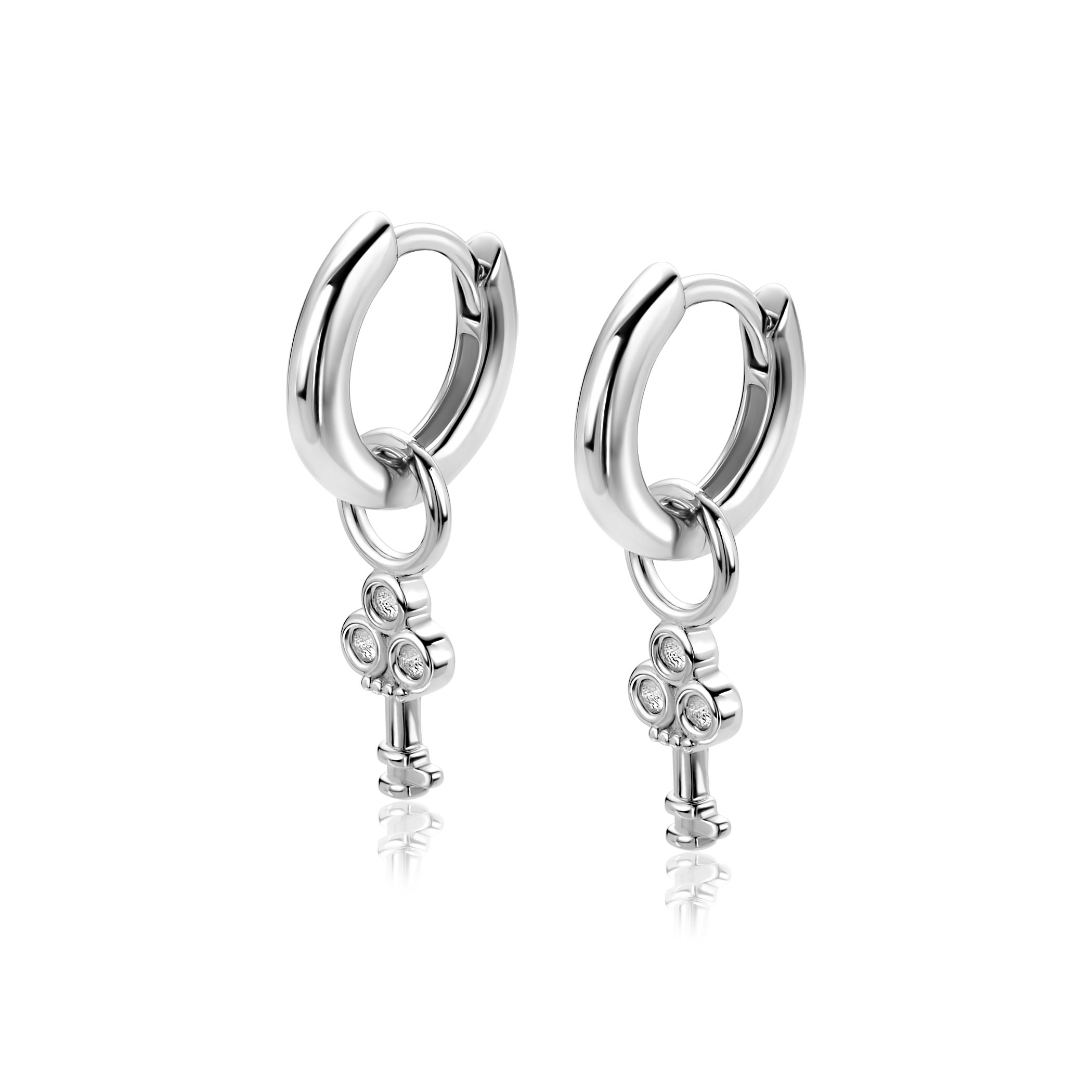 8mm ZINZI zilveren oorbedels met sierlijke miniatuur sleutel ZICH2824 (zonder oorringen)