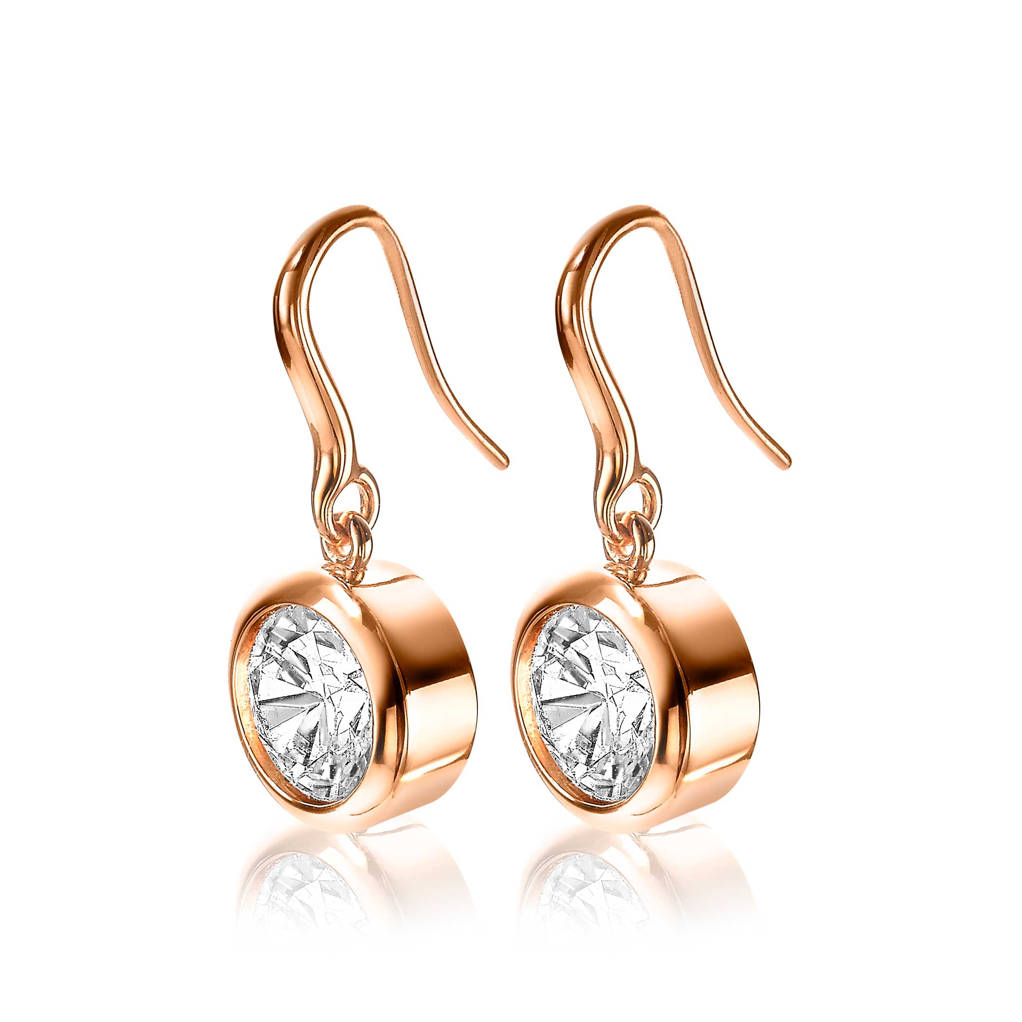 ZINZI zilveren oorhangers rosé verguld witte zirconia 11mm ZIO3