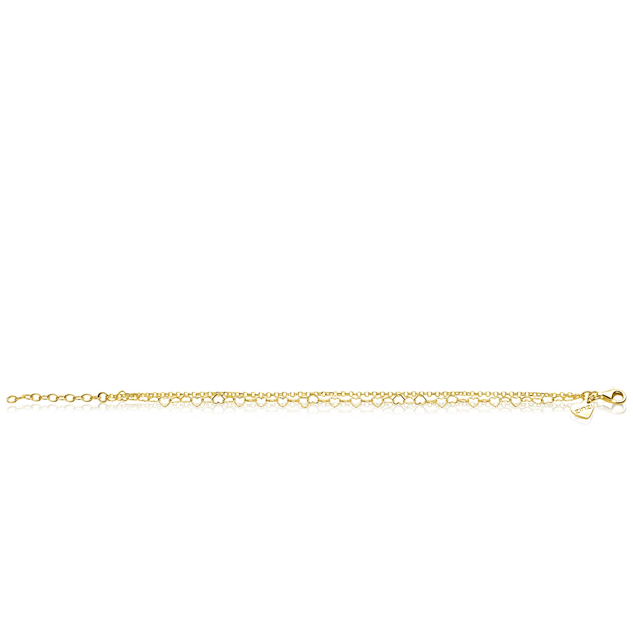 ZINZI gold plated zilveren dubbele armband met open hartjes schakels ZIA2775G