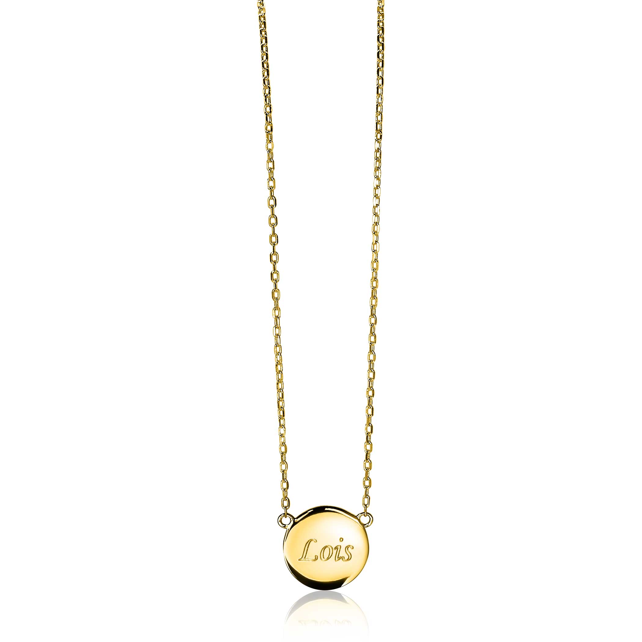 ZINZI gold plated zilveren ketting 43cm met rond plaatje 15mm om te graveren ZIC2345G