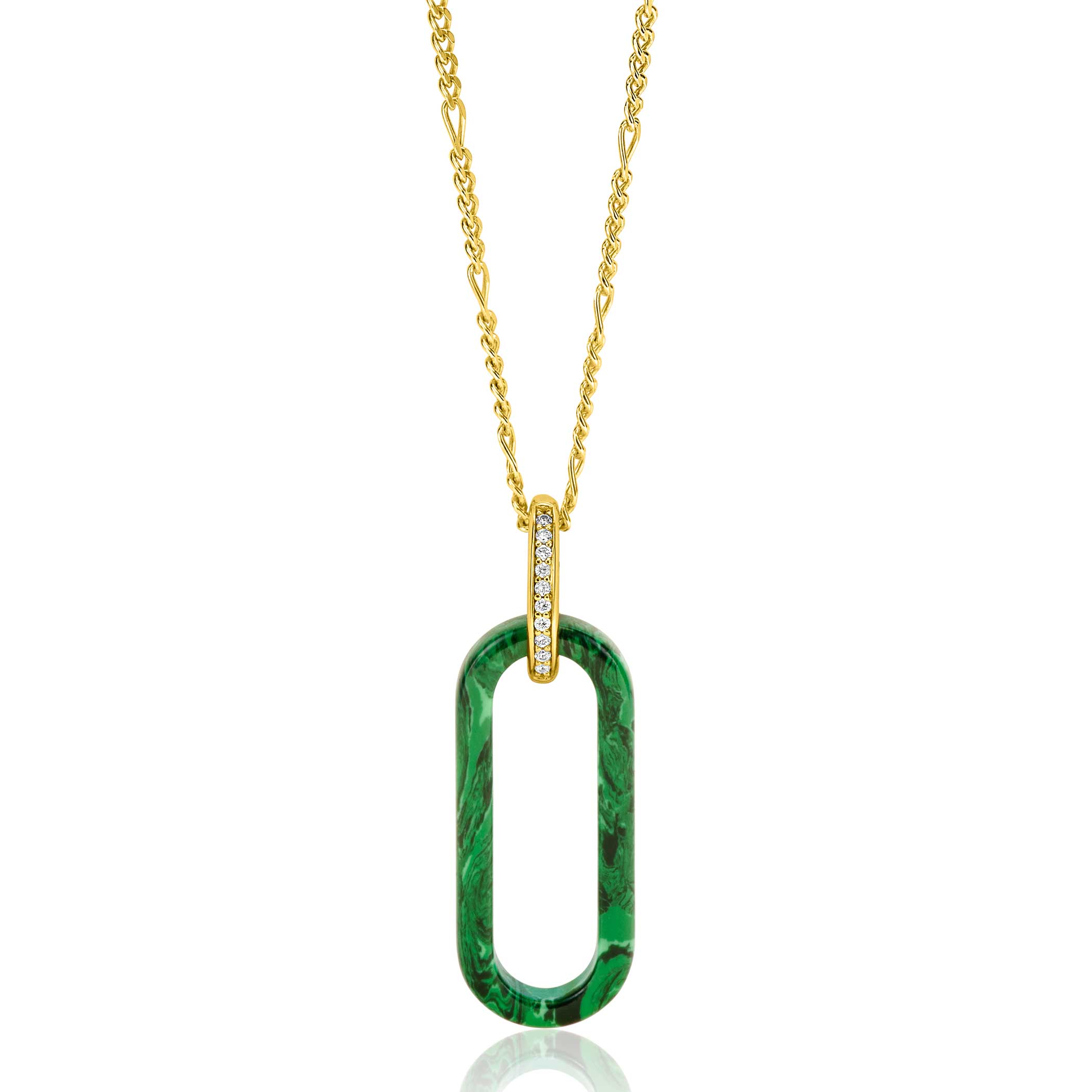 ZINZI grote ovale hanger 38mm in trendy malachiet groen en luxe goldplated hangoog ZIH2456G (zonder collier)
