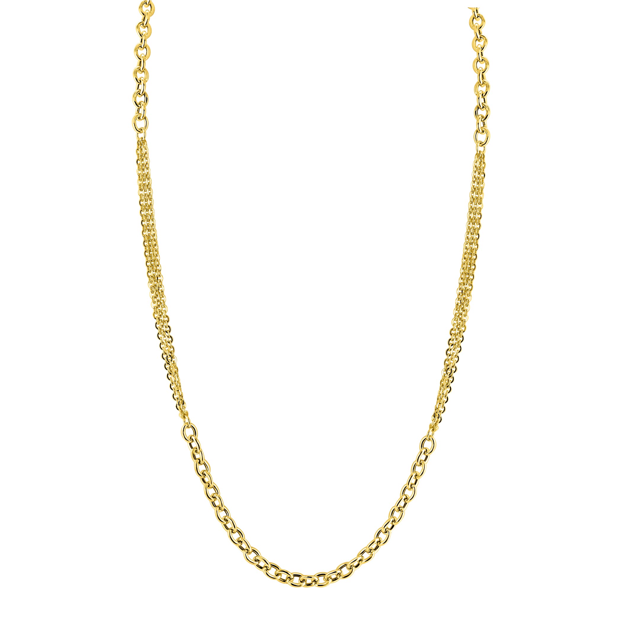 ZINZI goldplated zilveren collier 45cm met dubbele stijl grove schakel en fijne kettingen ZIC2781G