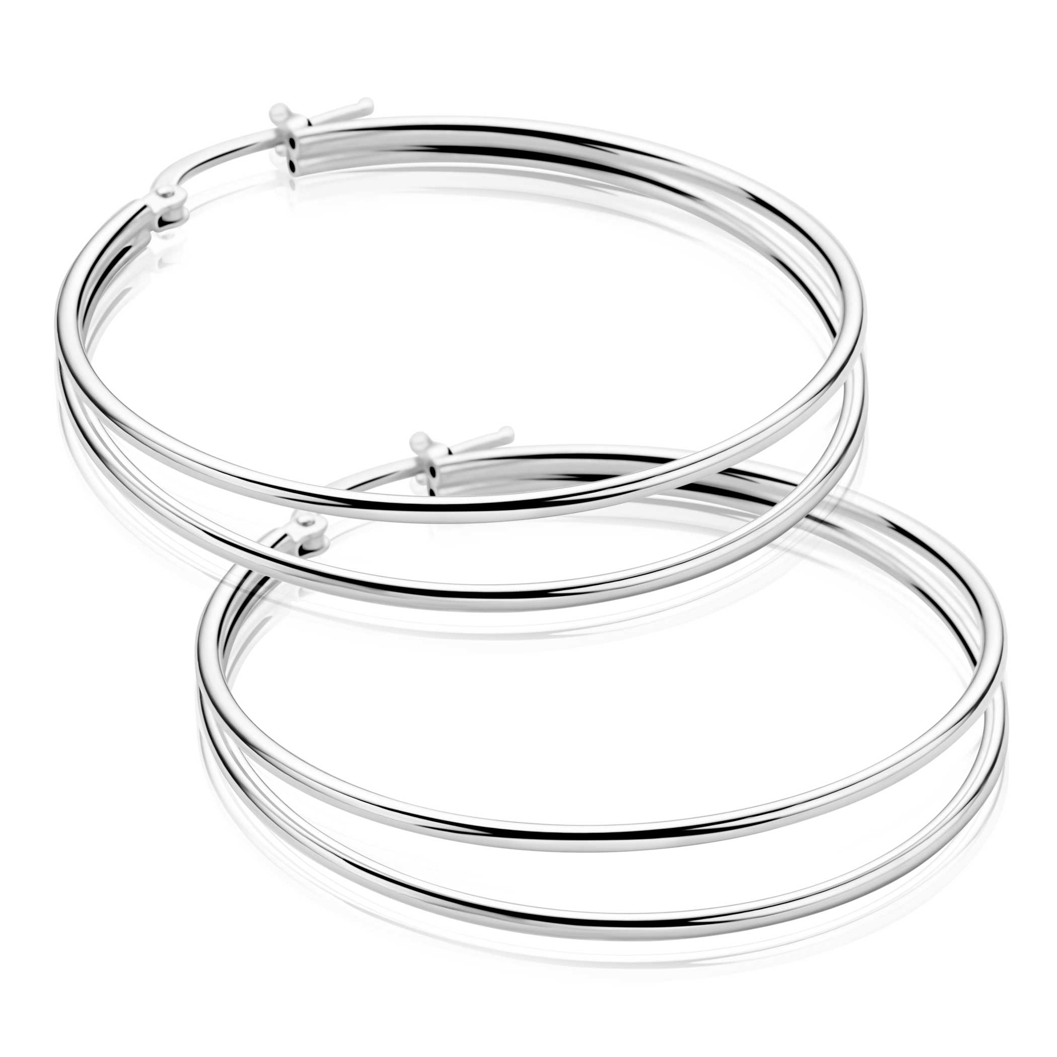 43mm ZINZI grote zilveren multi-look oorringen met dubbele buis. Met gemakkelijke bovensluiting ZIO2859