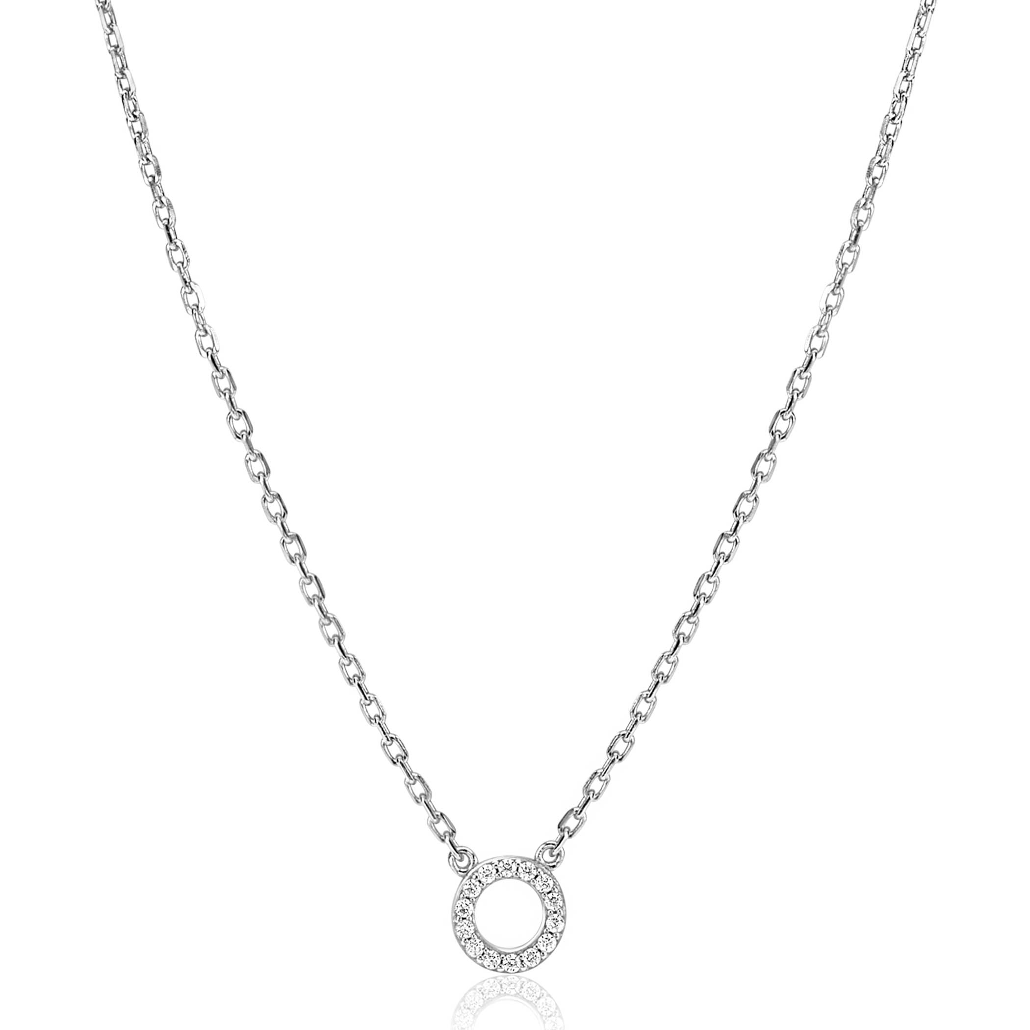 ZINZI zilveren ketting met open rondje (7,5mm) bezet met witte zirconia's 40-45cm ZIC2550