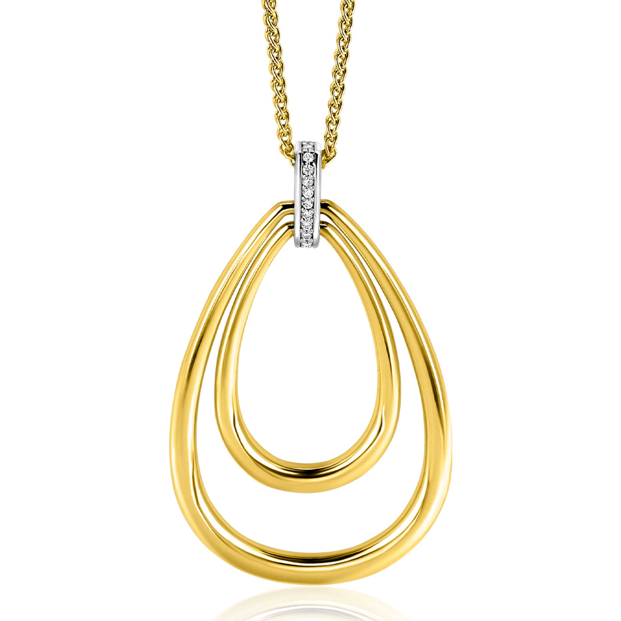 70cm ZINZI gold plated zilveren ketting met luxe ovale hanger 45mm, valt lang om de hals ZIC2489Y