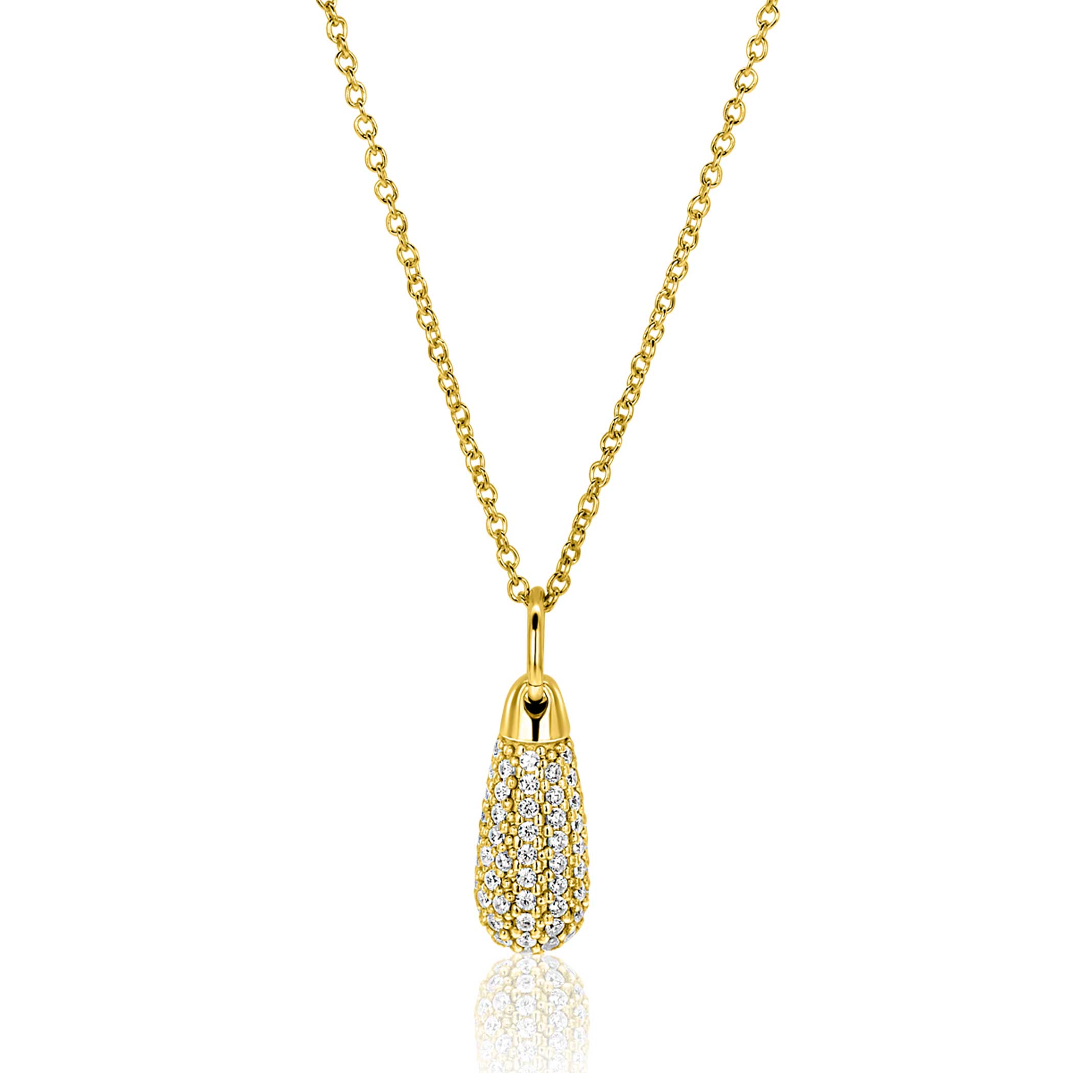 23mm ZINZI gold plated zilveren druppel hanger, bezet met witte zirkonia's ZIH2669Y (zonder collier)