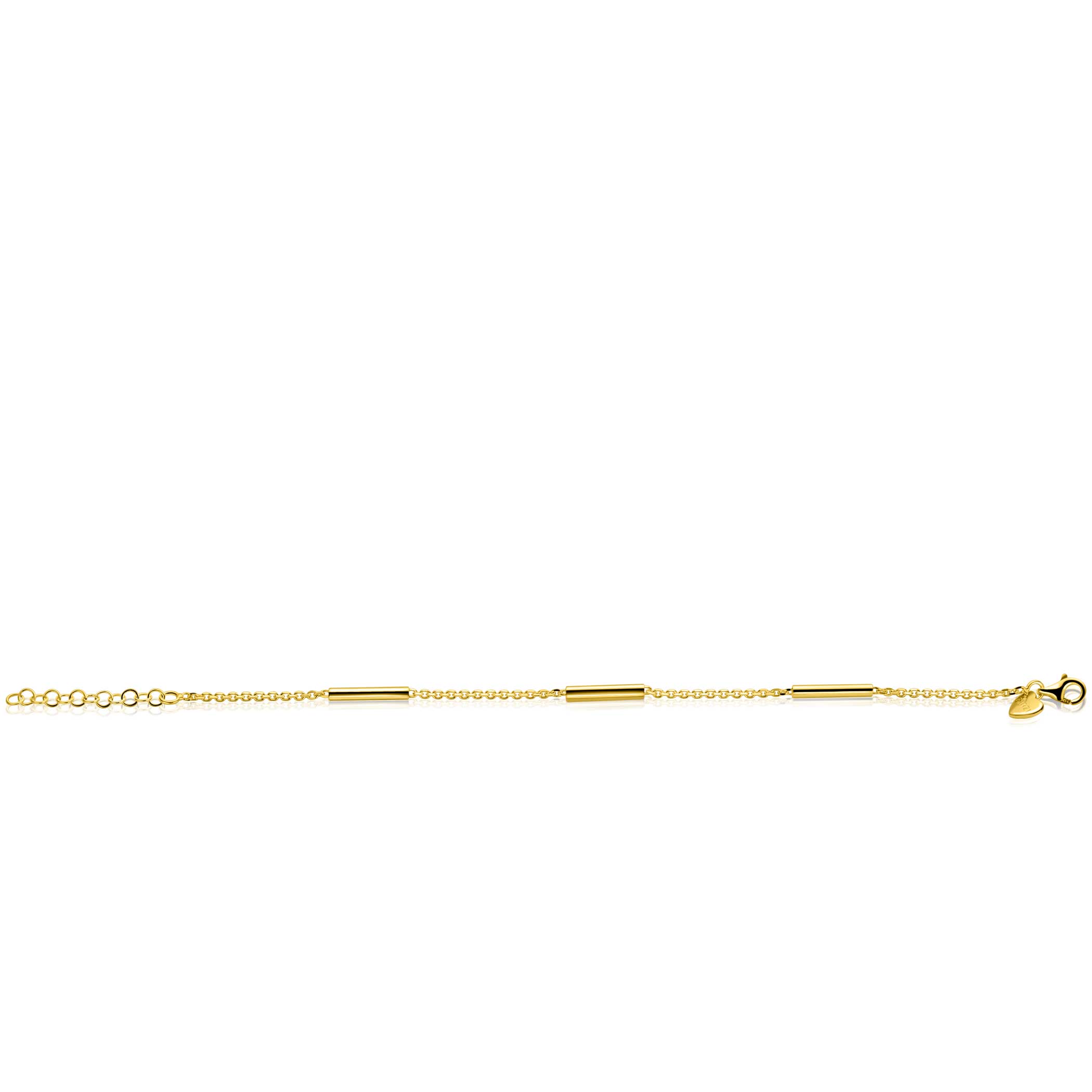 ZINZI goldplated zilveren schakelarmband met drie gladde ronde staafjes ZIA2800G