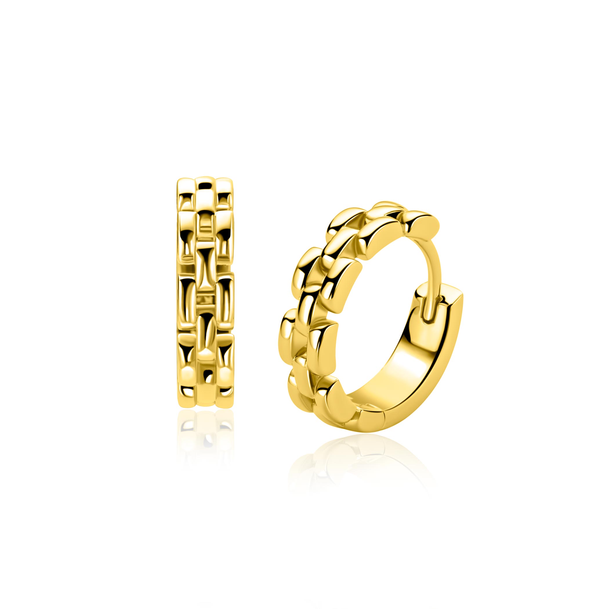 16mm ZINZI goldplated zilveren oorringen met rolex style schakels 4mm breed en luxe klapsluiting ZIO2556G