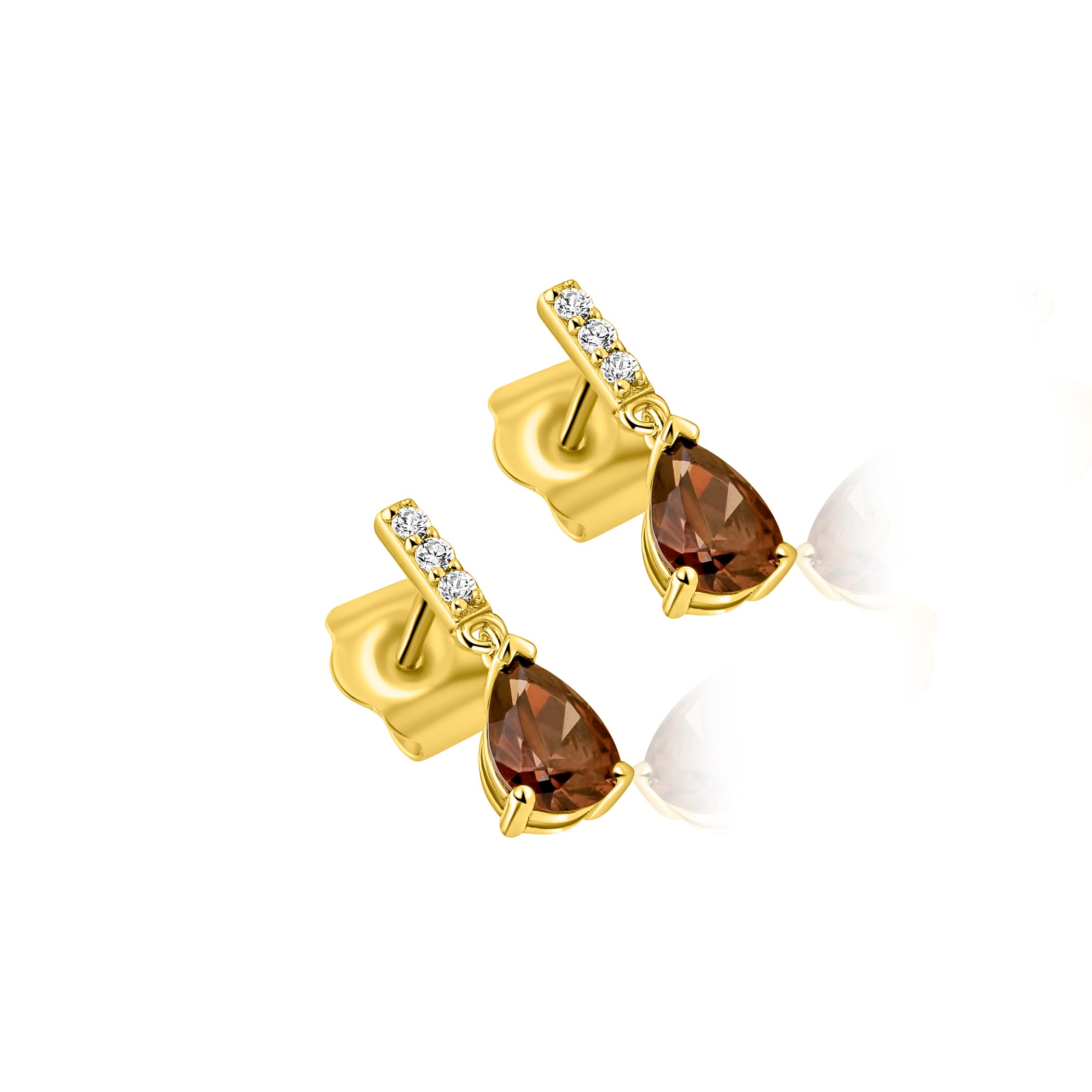 16mm ZINZI goldplated zilveren oorstekers met bruine druppelvormige kleursteen ZIO2804