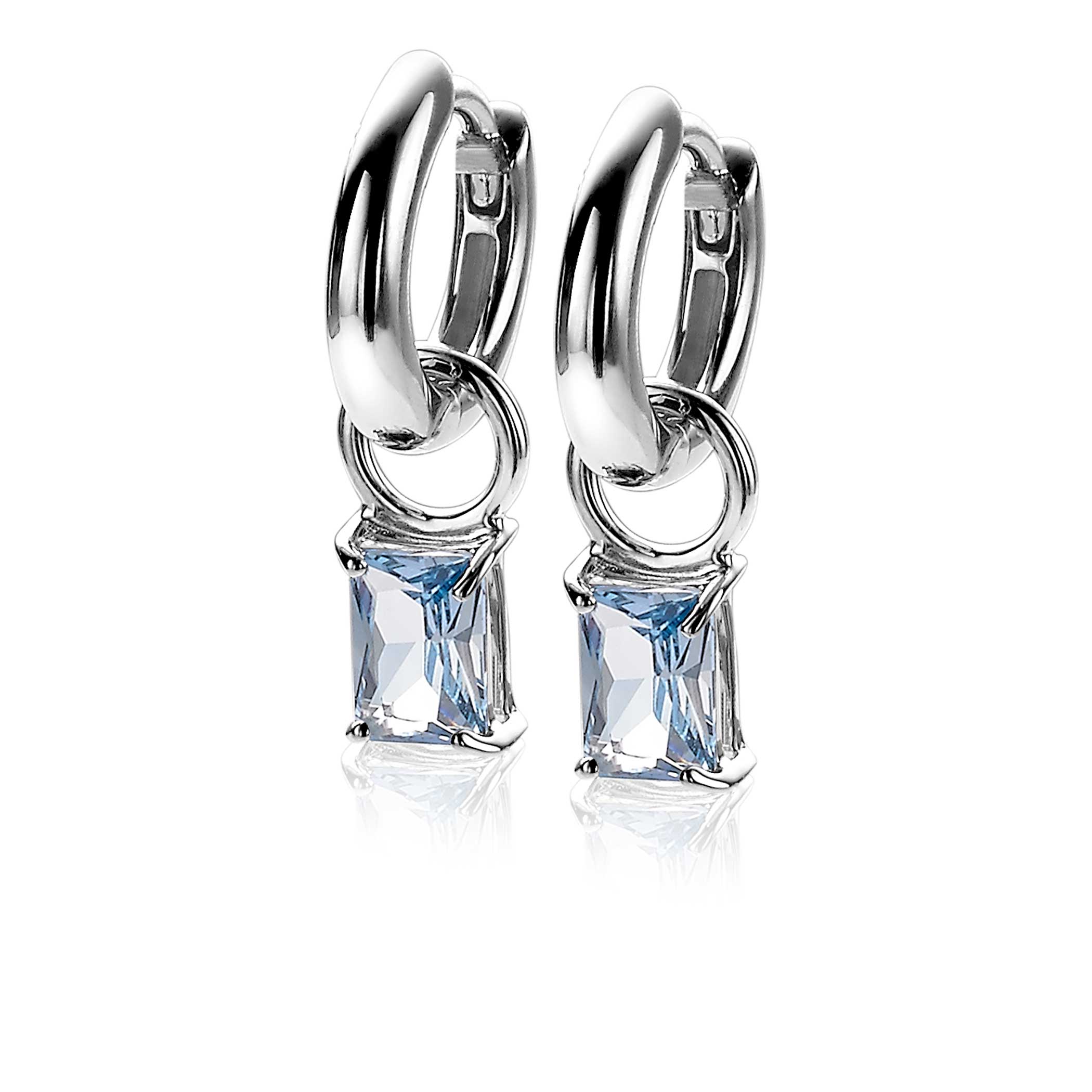 ZINZI zilveren oorbedels 12mm rechthoek blauw ZICH2021B (zonder oorringen)