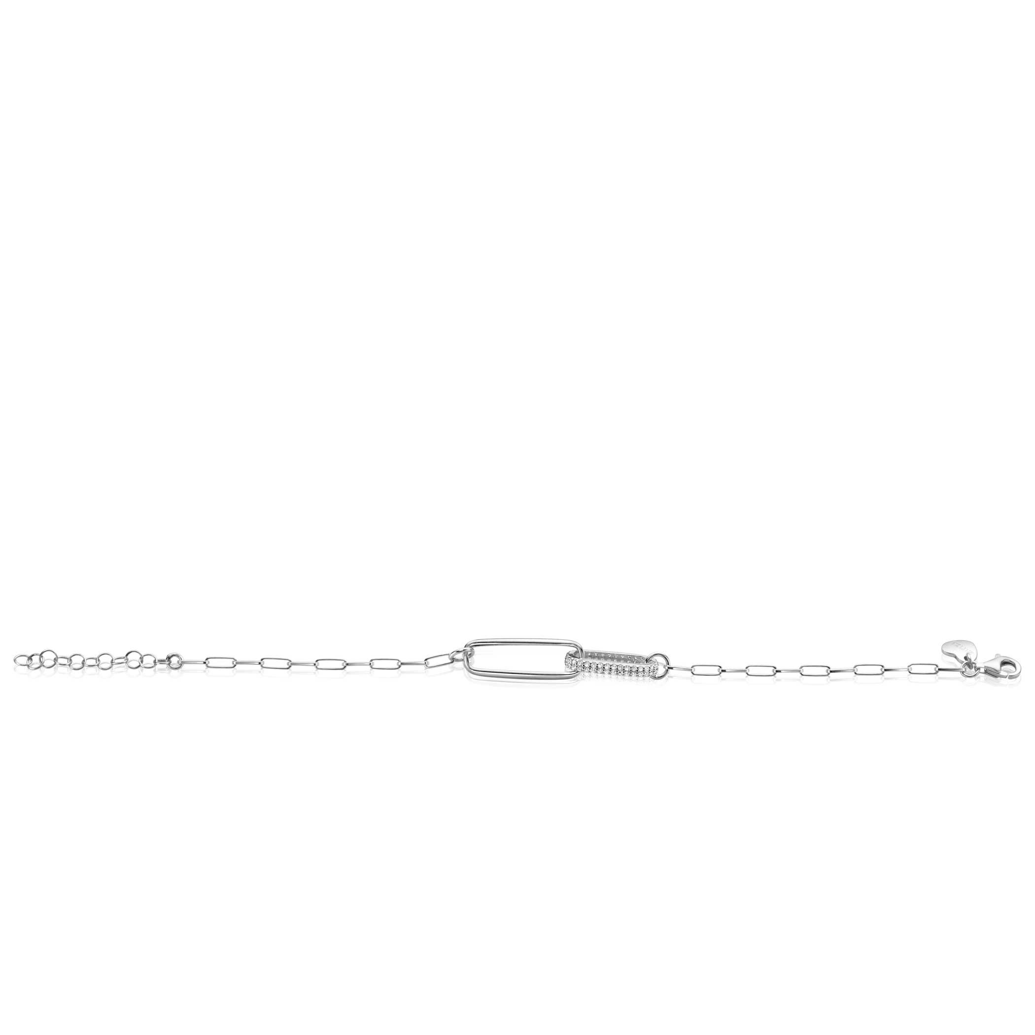 ZINZI zilveren schakel armband  met 2 grote ovale schakels, bezet met witte zirconia ZIA2371