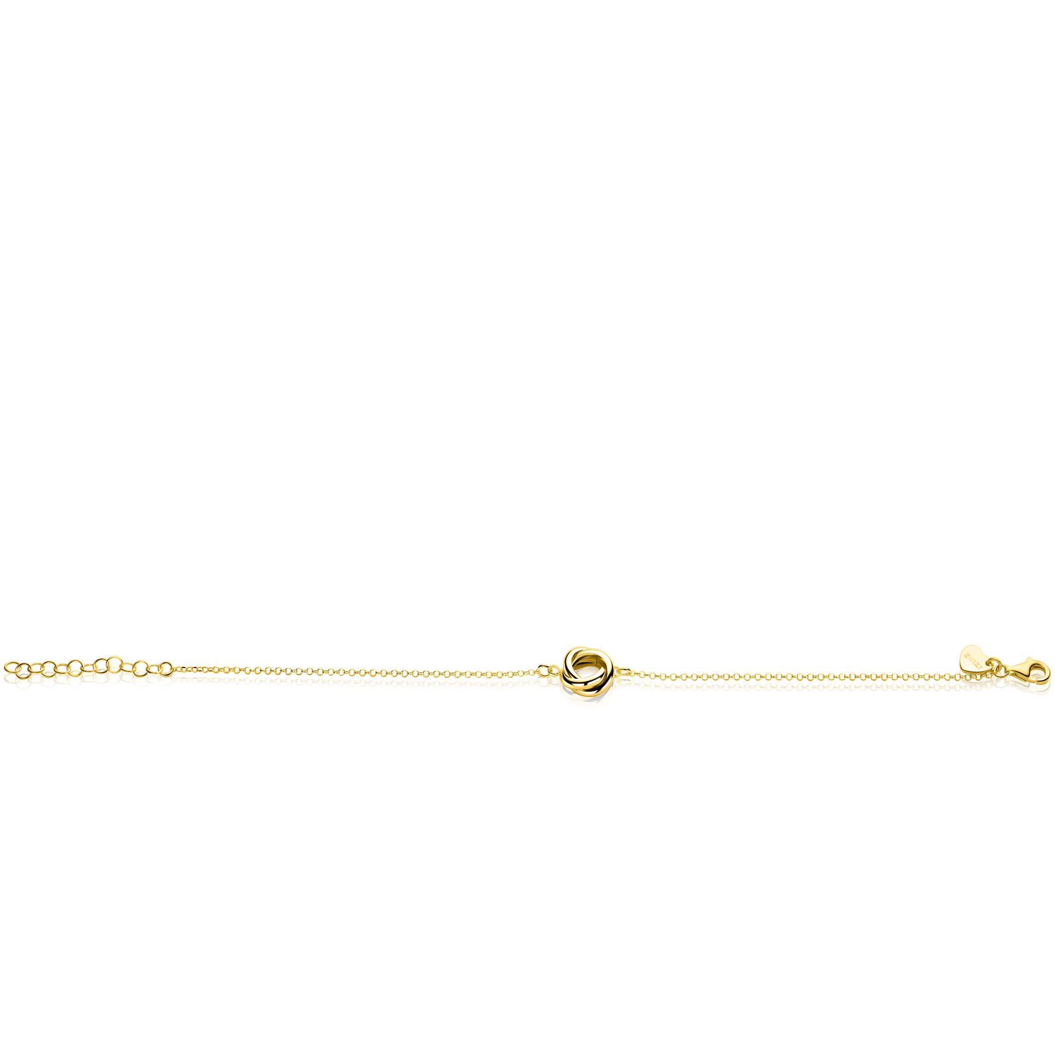 ZINZI gold plated zilveren armband met fijne ankerschakel en drie verbonden ringen ZIA2890G