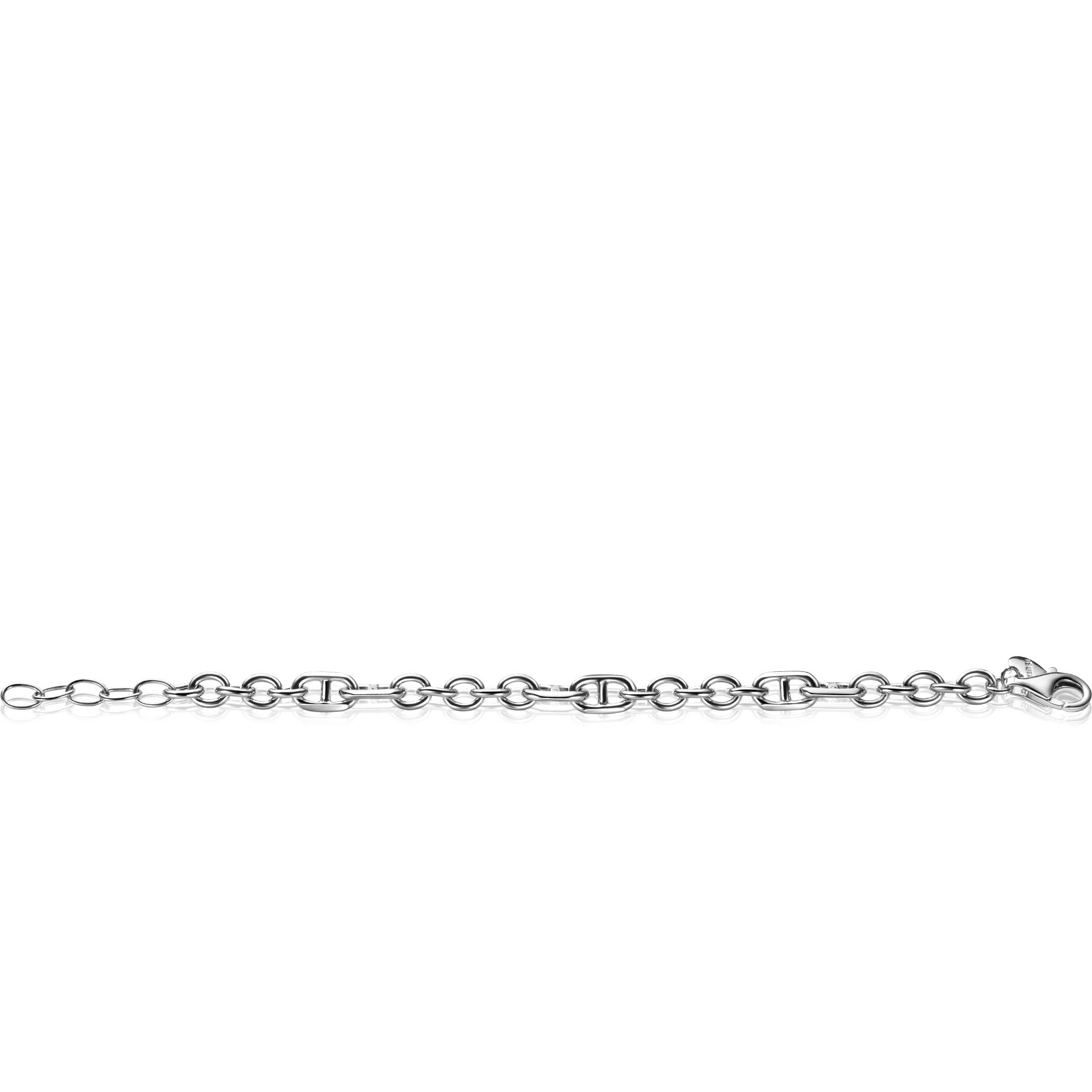ZINZI zilveren schakel armband, waarbij ronde schakels zijn gecombineerd met zes trendy grotere marine schakels 7,8mm breed 17-20cm ZIA2580
