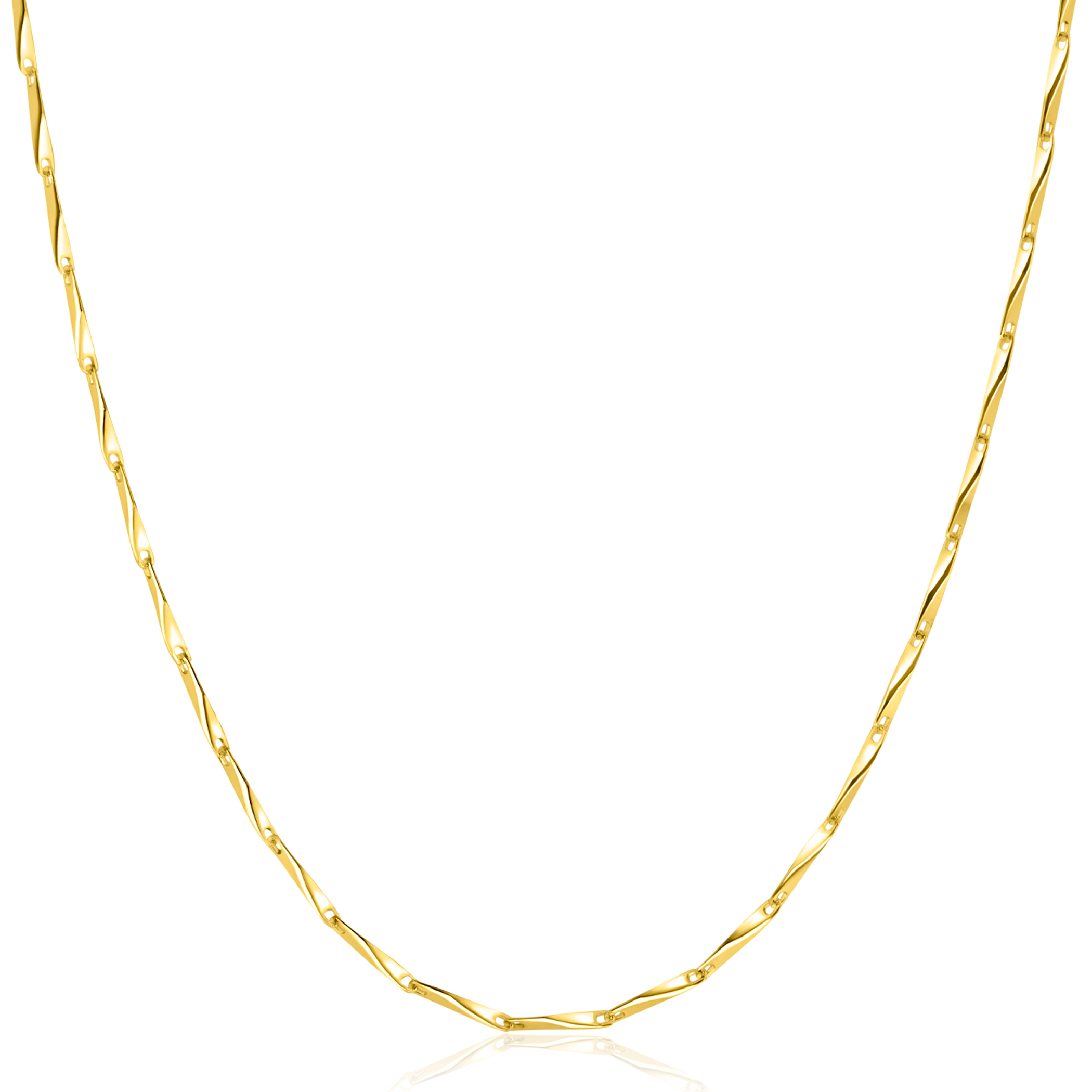 ZINZI gold plated zilveren schakel ketting met glinsterende pijlvormige schakels 1,5mm breed 42-45cm ZIC2414G