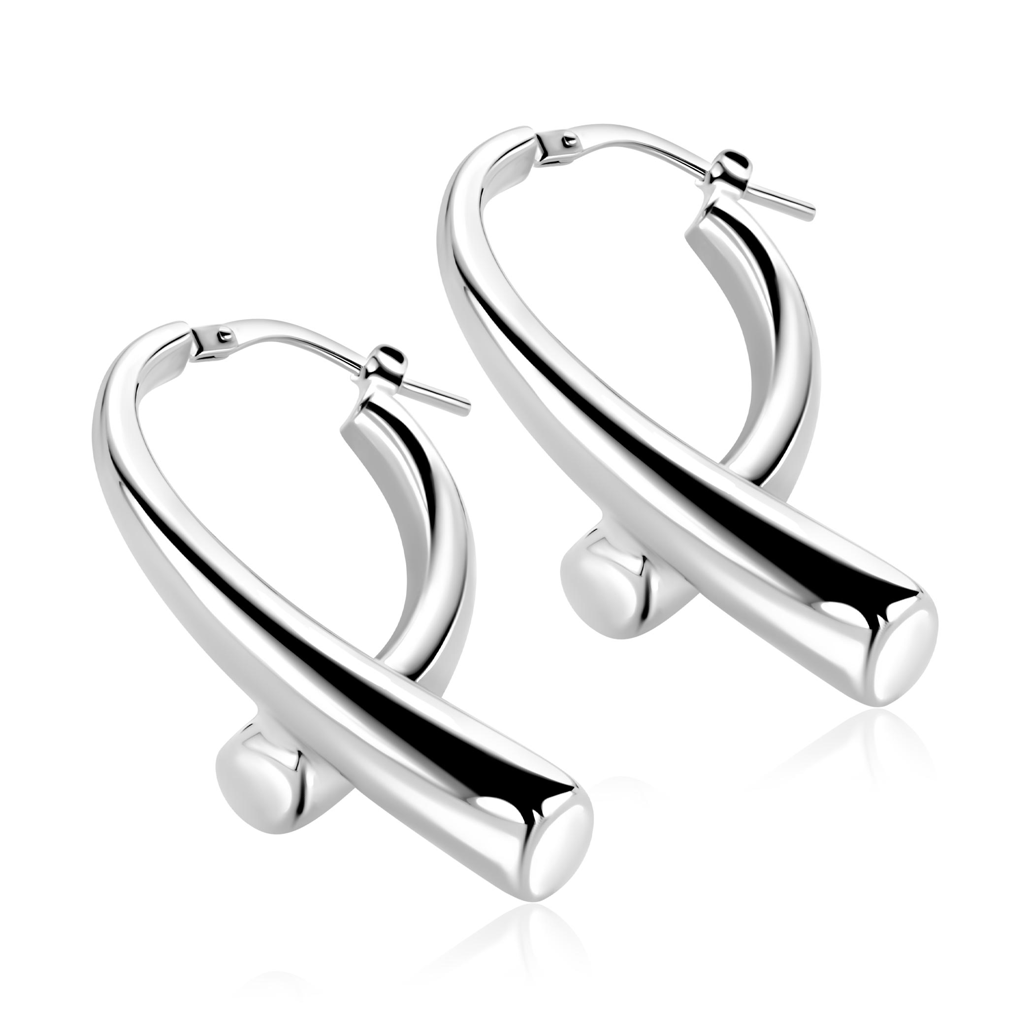 35mm ZINZI zilveren grote oorringen in organische druppelvorm met vloeiende lijnen en handige bovensluiting ZIO2786