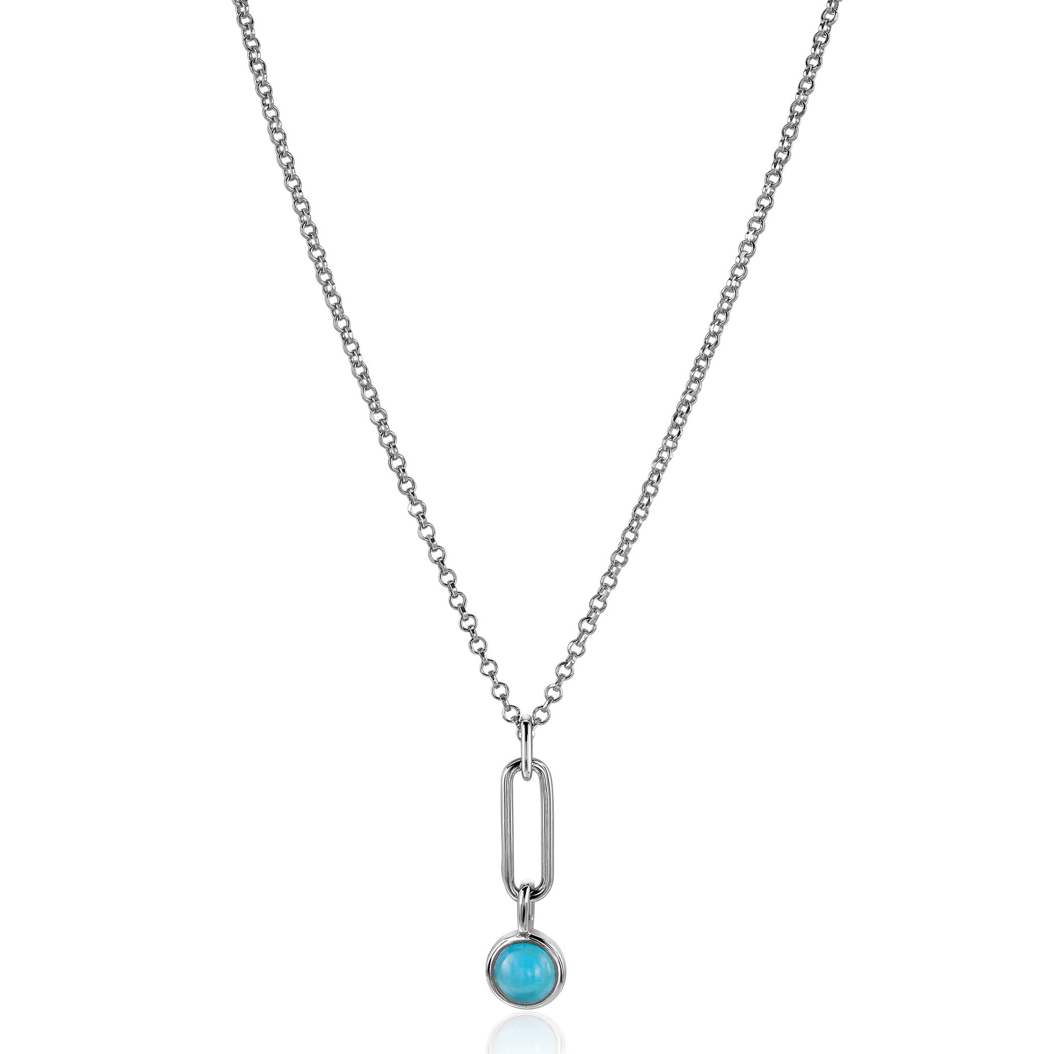 ZINZI zilveren hanger paperclip schakel 26mm rond turquoise blauw ZIH2173 (zonder collier)