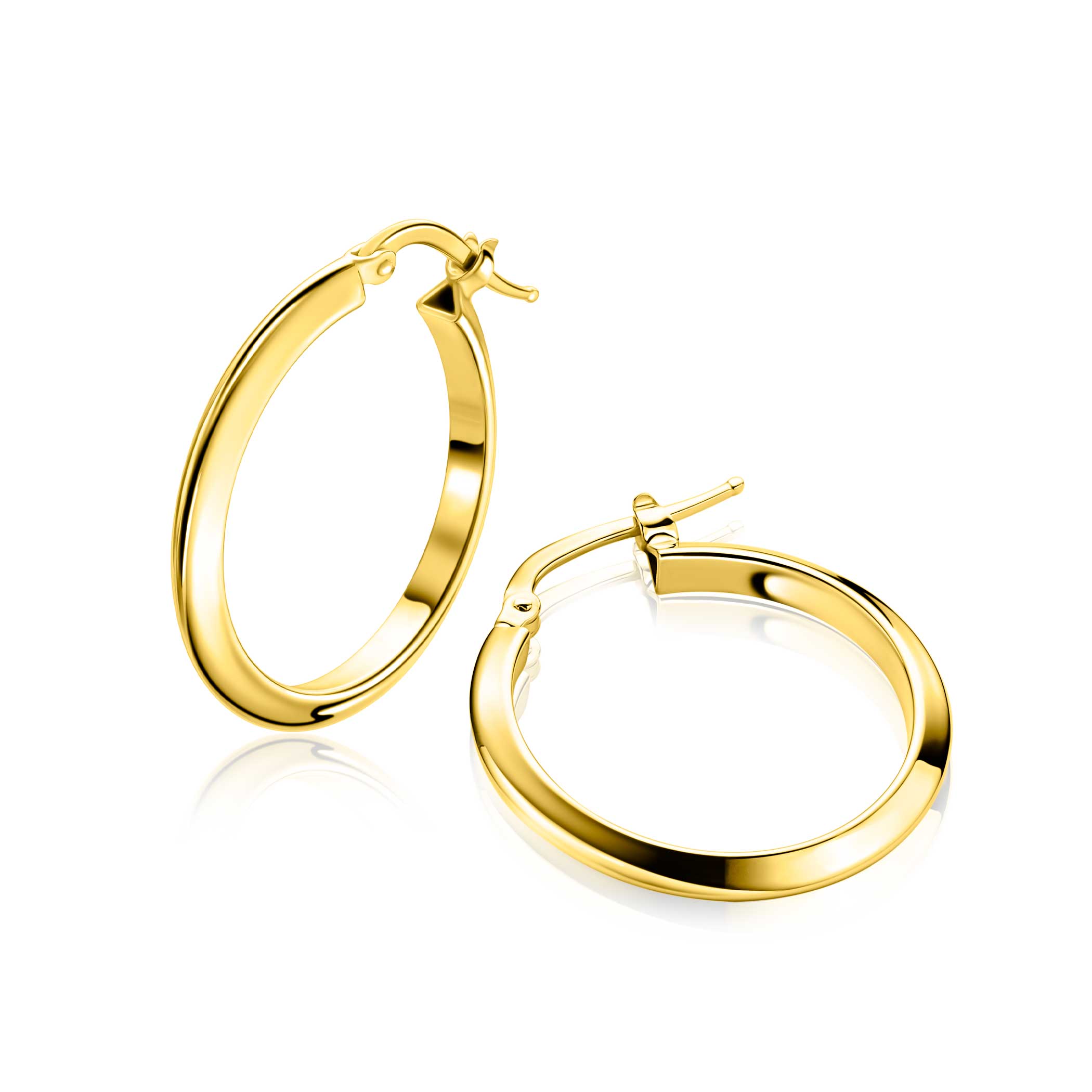 25mm ZINZI gold plated zilveren oorringen met gladde buis 3mm breed en handige bovensluiting ZIO2856G
