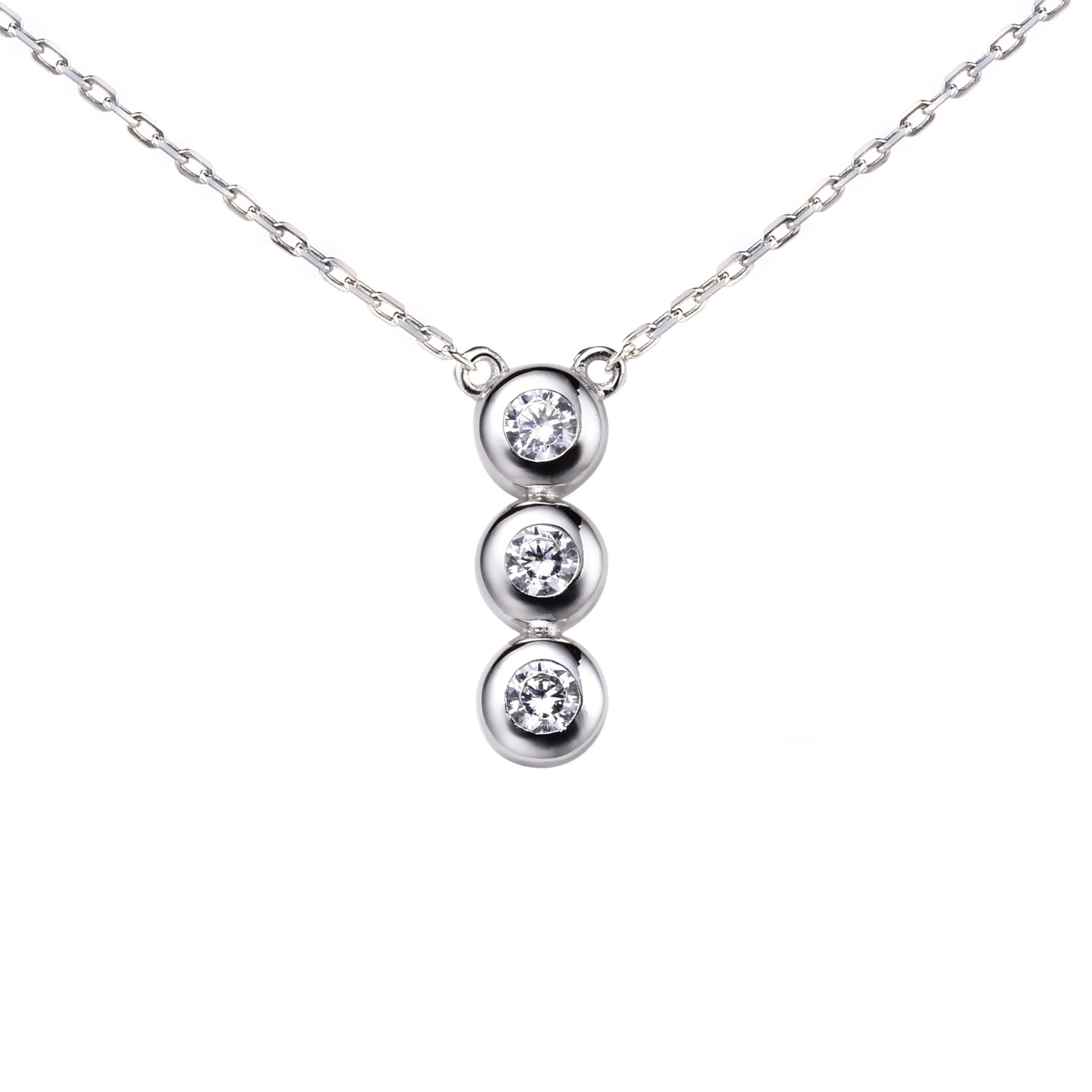 ZINZI zilveren ketting 45cm met hanger rond wit ZIC1443