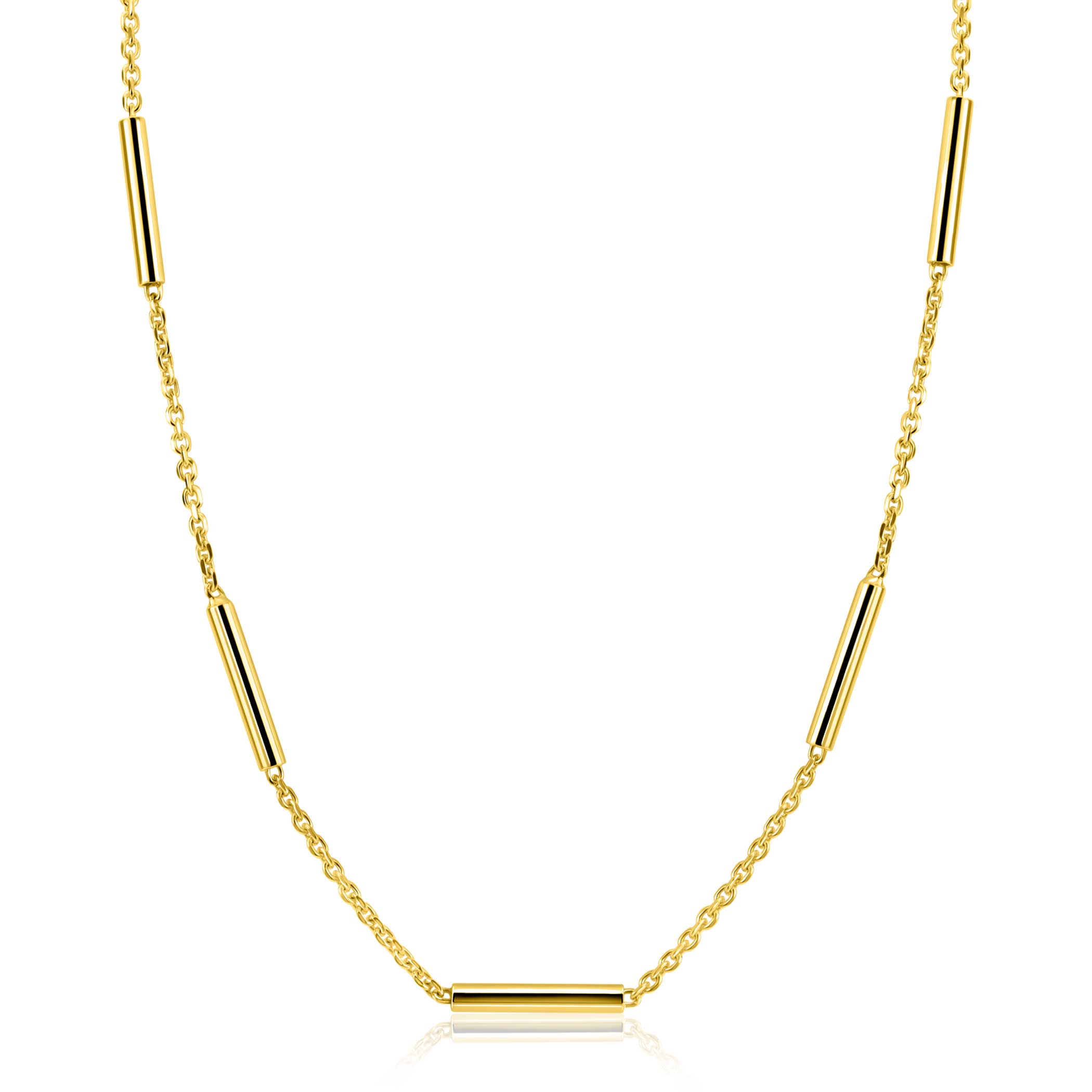 ZINZI gold plated zilveren schakelketting 45cm met vijf gladde ronde staafjes ZIC2800G